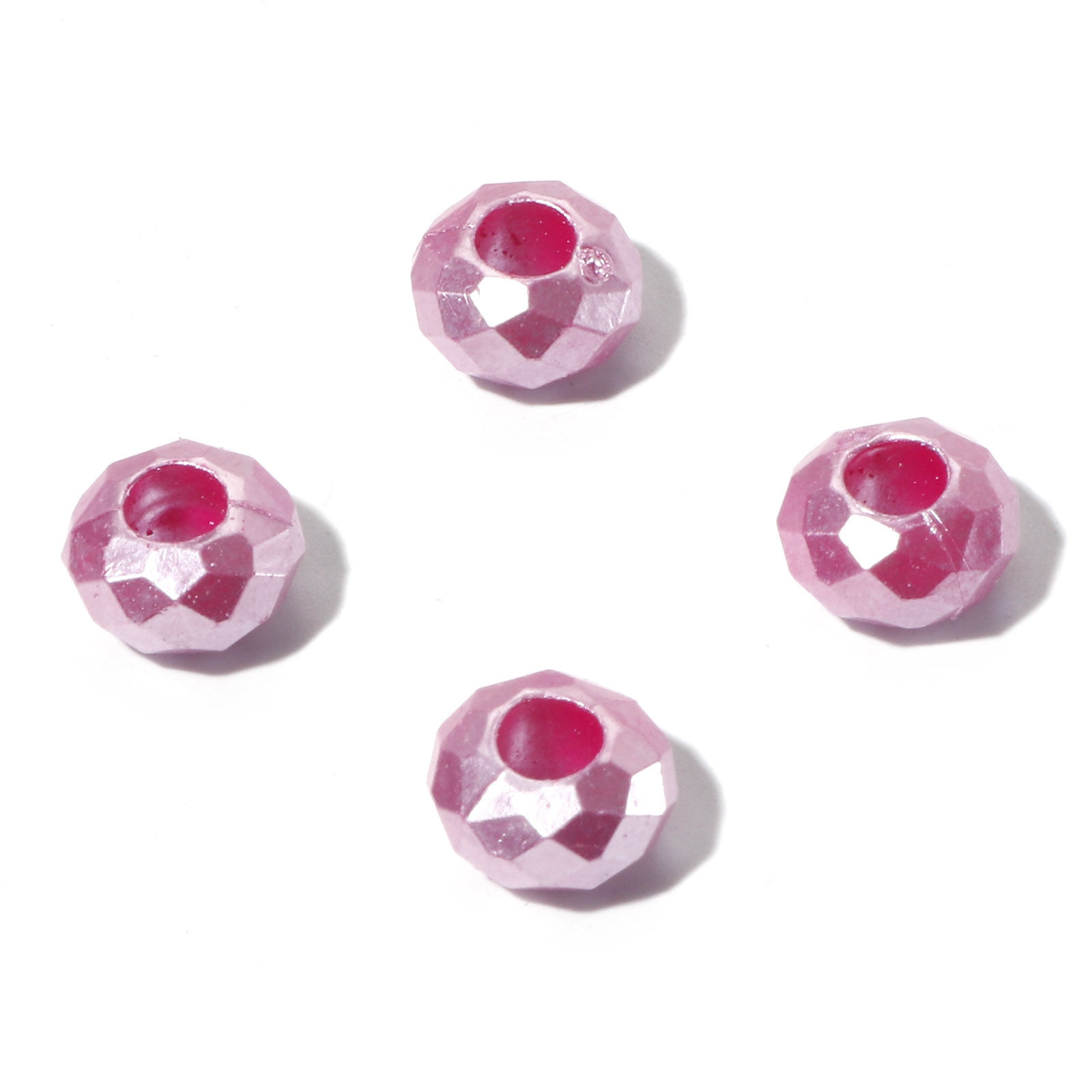 Picture of Acrylic European Style Large Hole Charm Beads Fuchsia Round Faceted 12mm Dia., Hole: Approx 4.6mm, 100 PCs