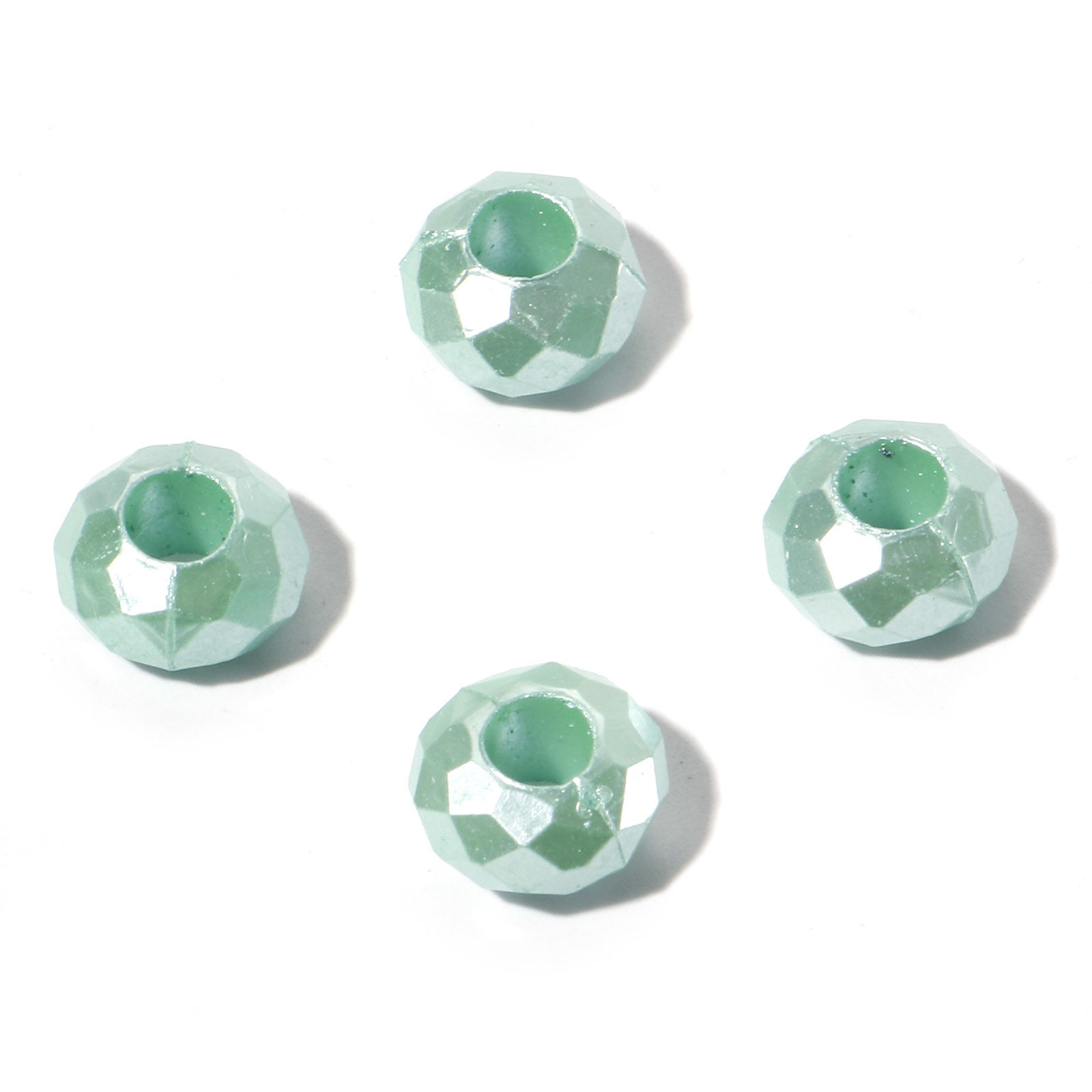 Picture of Acrylic European Style Large Hole Charm Beads Green Round Faceted 12mm Dia., Hole: Approx 4.6mm, 100 PCs