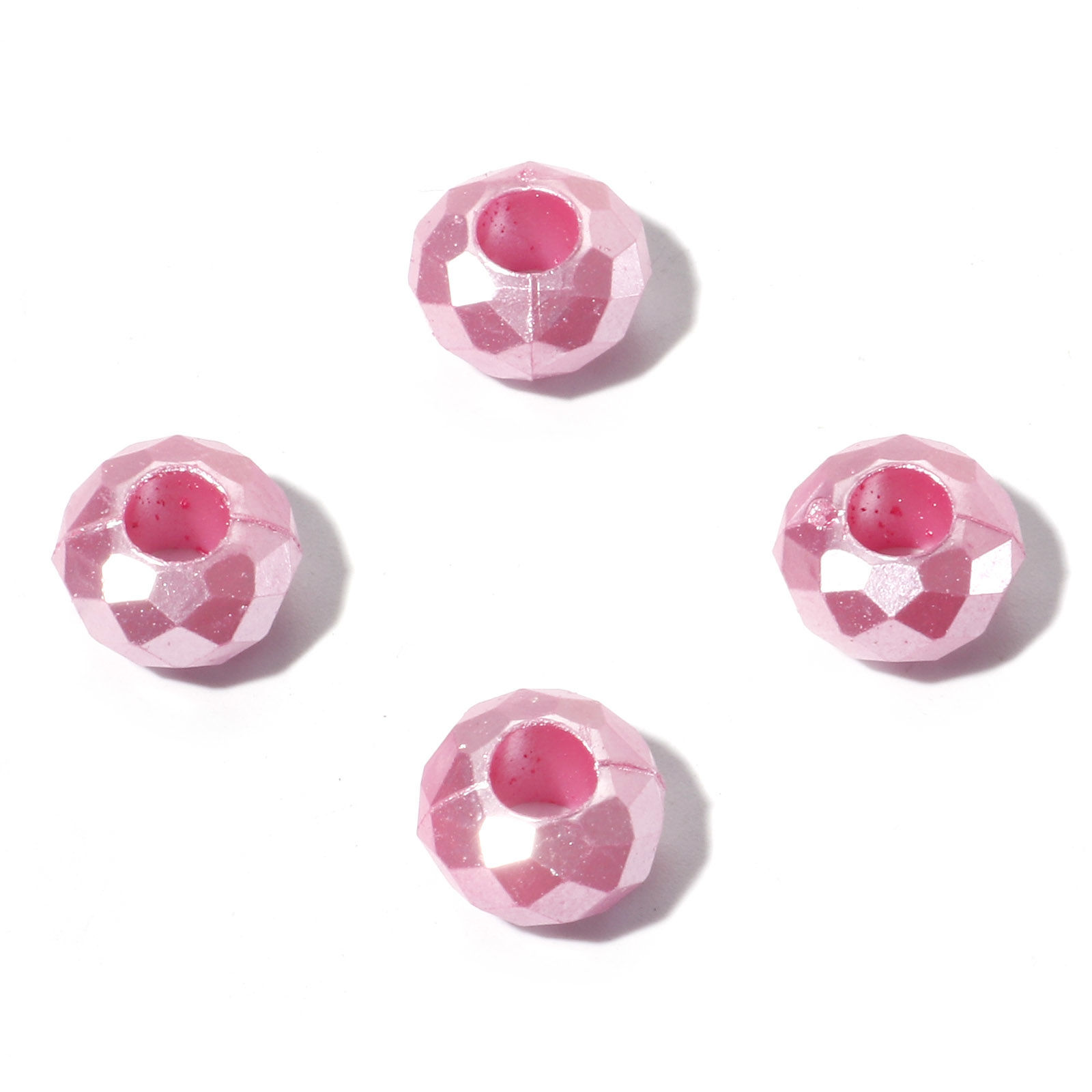 Picture of Acrylic European Style Large Hole Charm Beads Pink Round Faceted 12mm Dia., Hole: Approx 4.6mm, 100 PCs