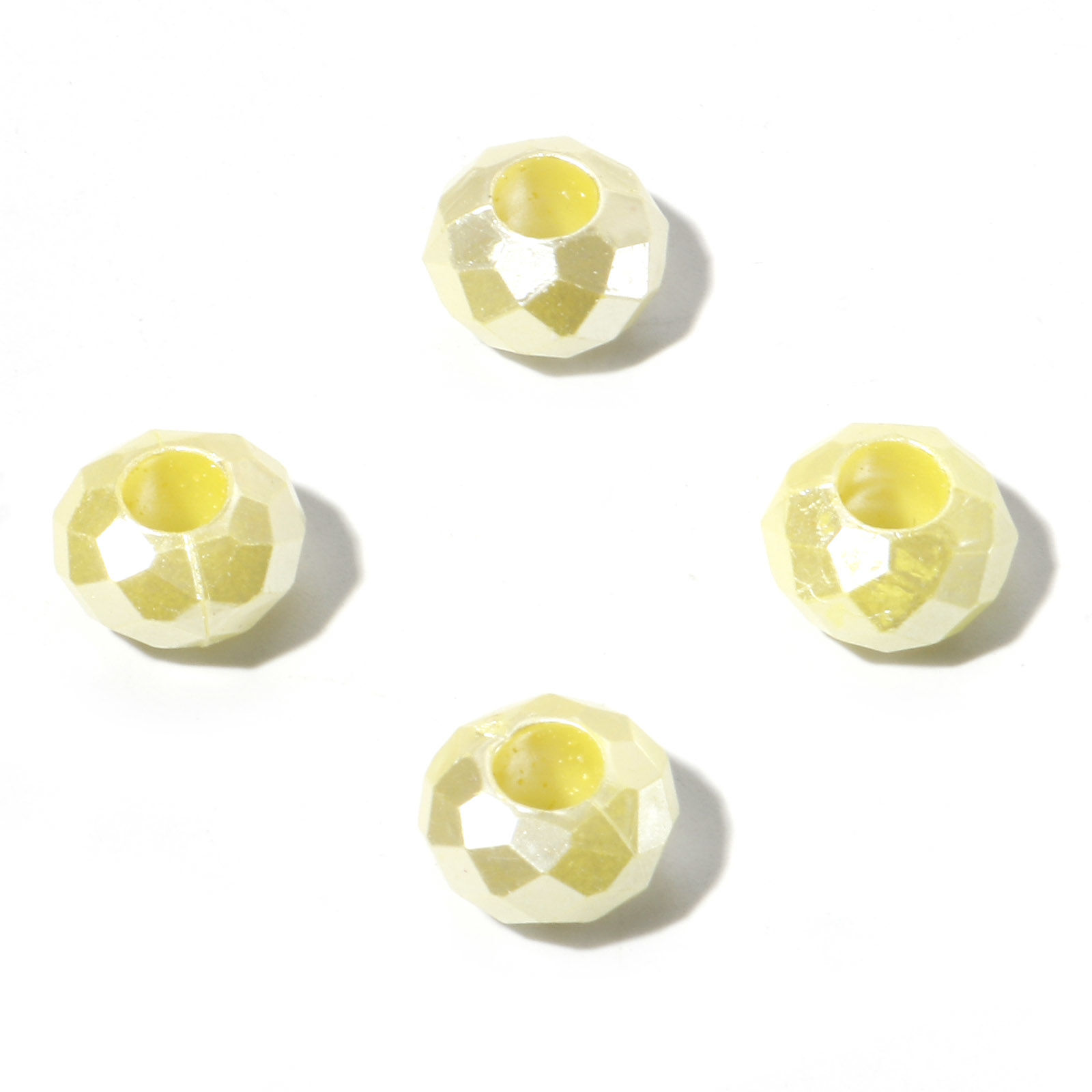 Picture of Acrylic European Style Large Hole Charm Beads Yellow Round Faceted 12mm Dia., Hole: Approx 4.6mm, 100 PCs