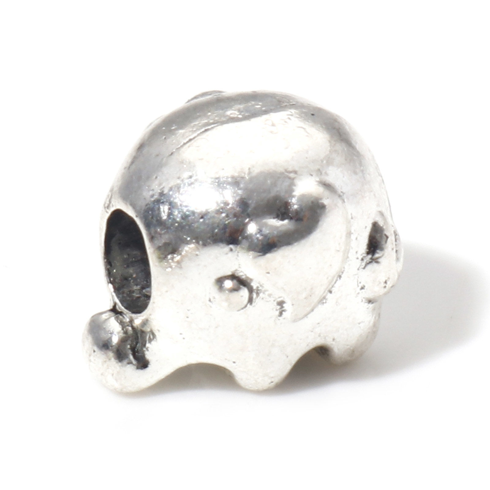 Picture of Zinc Based Alloy European Style Large Hole Charm Beads Antique Silver Color Elephant 12mm x 10mm, Hole: Approx 3.6mm, 30 PCs
