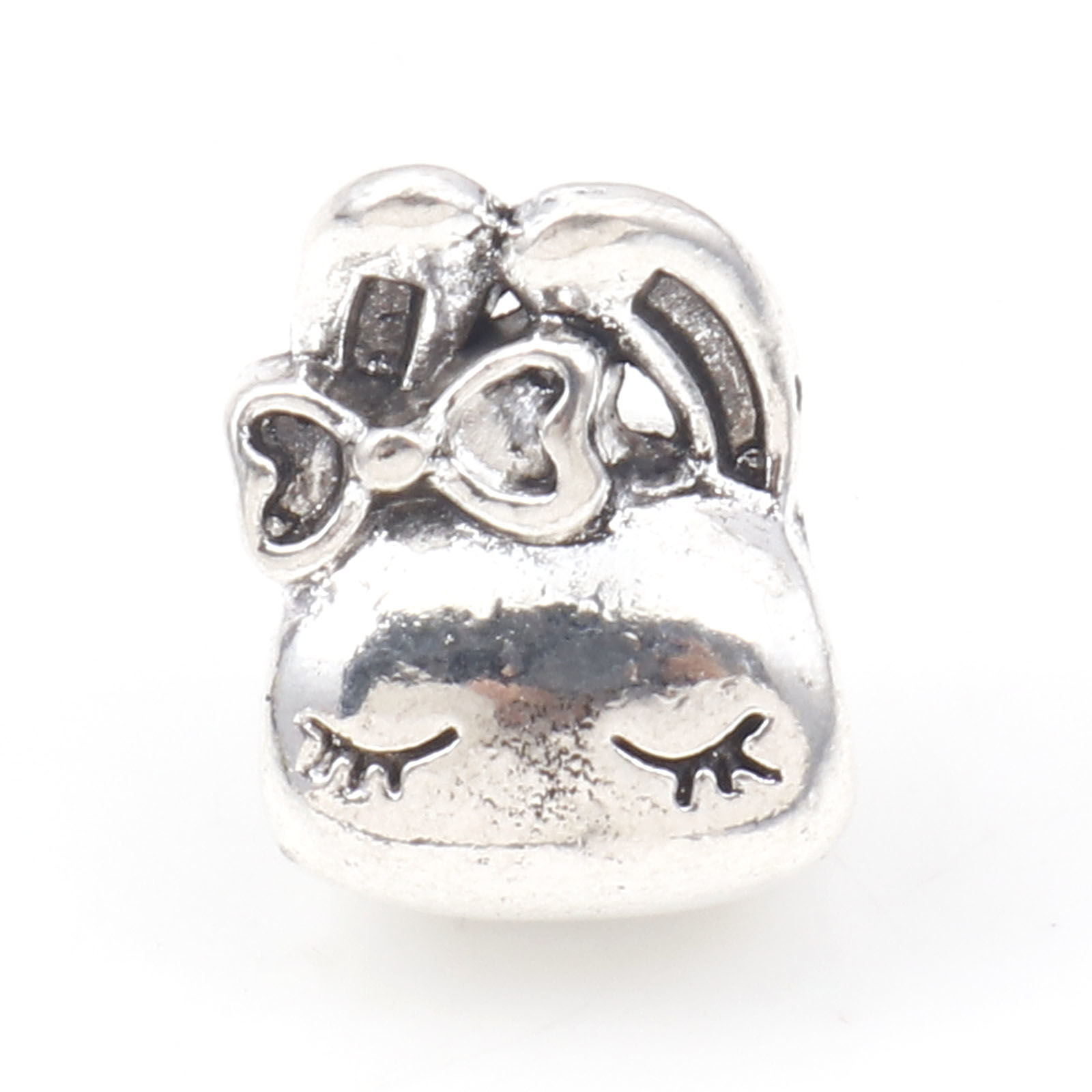 Picture of Zinc Based Alloy European Style Large Hole Charm Beads Antique Silver Color Rabbit Animal 13mm x 10mm, Hole: Approx 4.5mm, 30 PCs