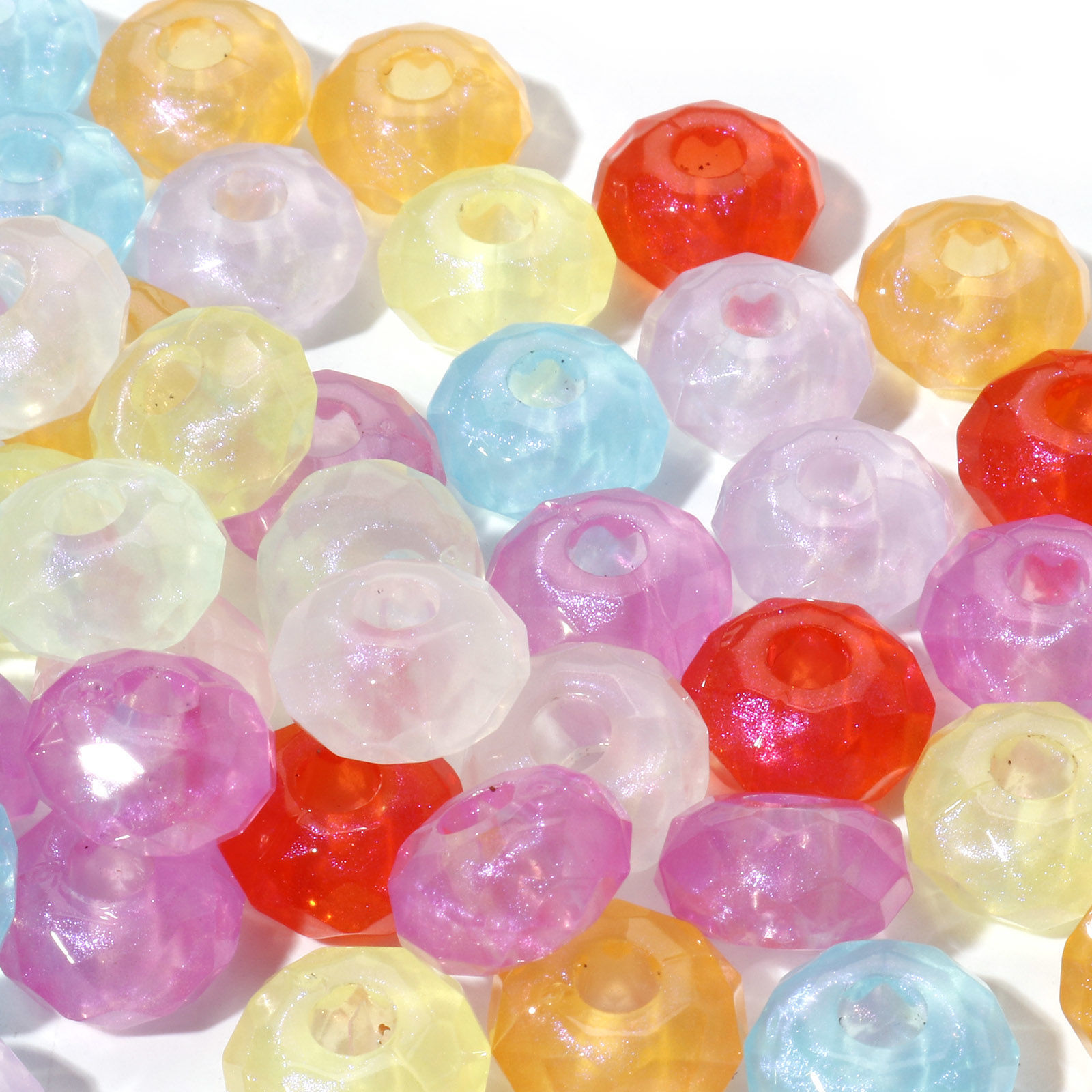 Picture of Acrylic European Style Large Hole Charm Beads At Random Color Mixed Flat Round Colorful 14mm Dia., Hole: Approx 4.5mm, 20 PCs