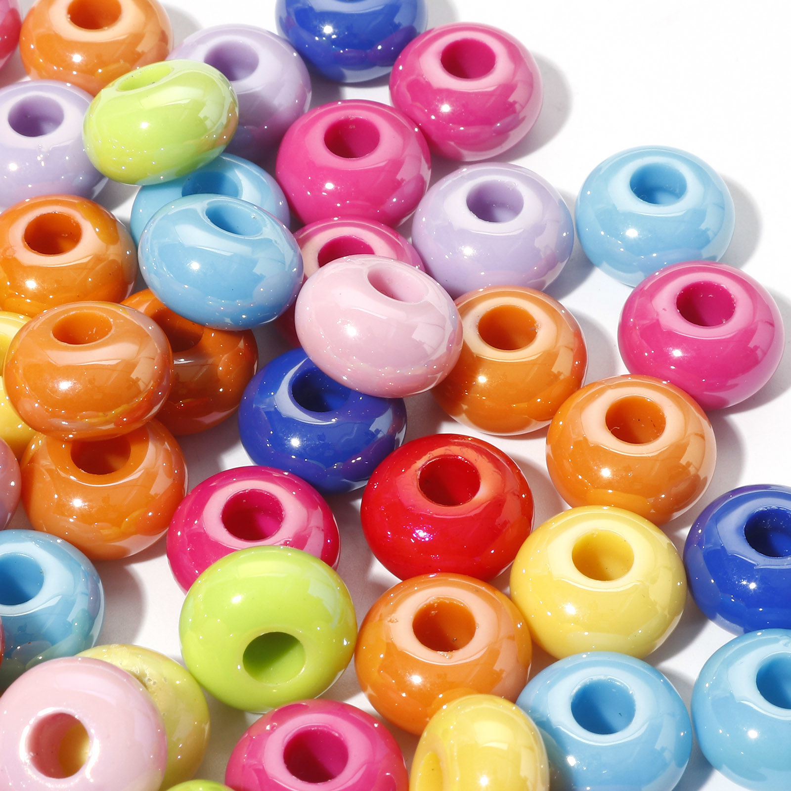 Picture of Acrylic European Style Large Hole Charm Beads At Random Color Mixed Flat Round Opaque 14mm Dia., Hole: Approx 4.5mm, 20 PCs