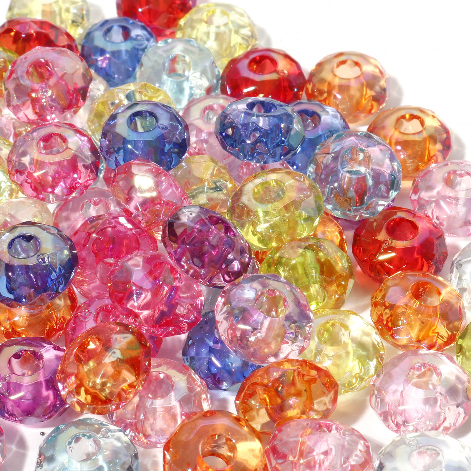 Picture of Acrylic European Style Large Hole Charm Beads At Random Color Mixed Flat Round Transparent 14mm Dia., Hole: Approx 4.5mm, 20 PCs