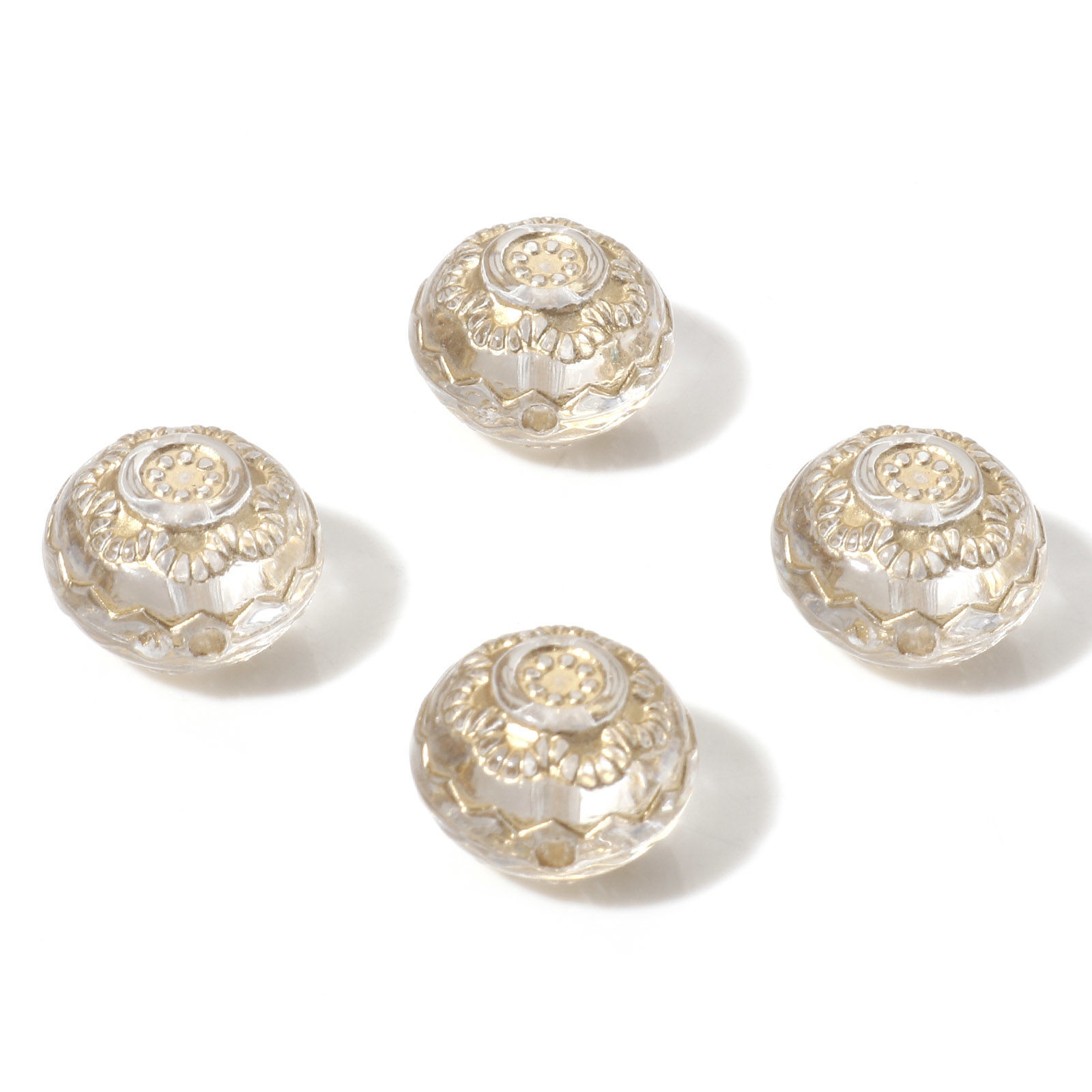 Picture of Acrylic Retro Beads Transparent Clear Metallic Round Flower About 13mm Dia., Hole: Approx 1.5mm, 10 PCs
