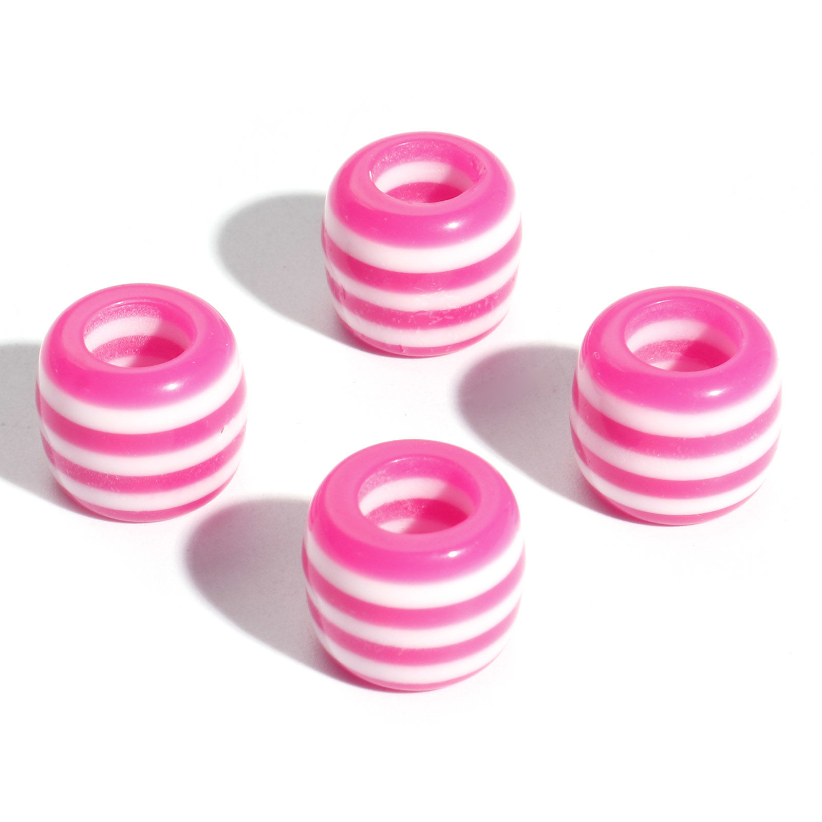 Picture of Resin European Style Large Hole Charm Beads Fuchsia Drum Stripe 12mm x 10mm, Hole: Approx 5.8mm, 20 PCs