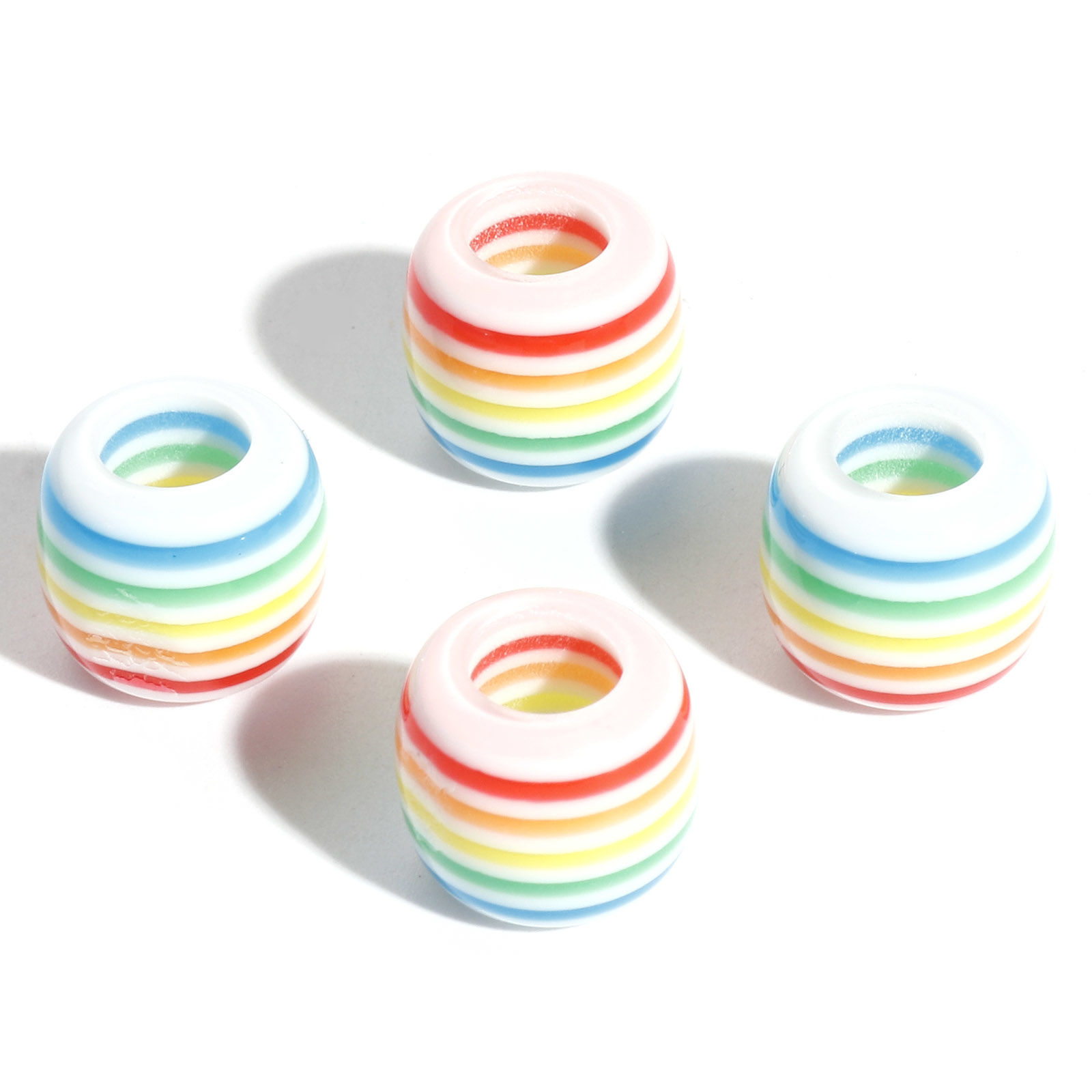 Picture of Resin European Style Large Hole Charm Beads Multicolor Drum Stripe 12mm x 10mm, Hole: Approx 5.8mm, 20 PCs