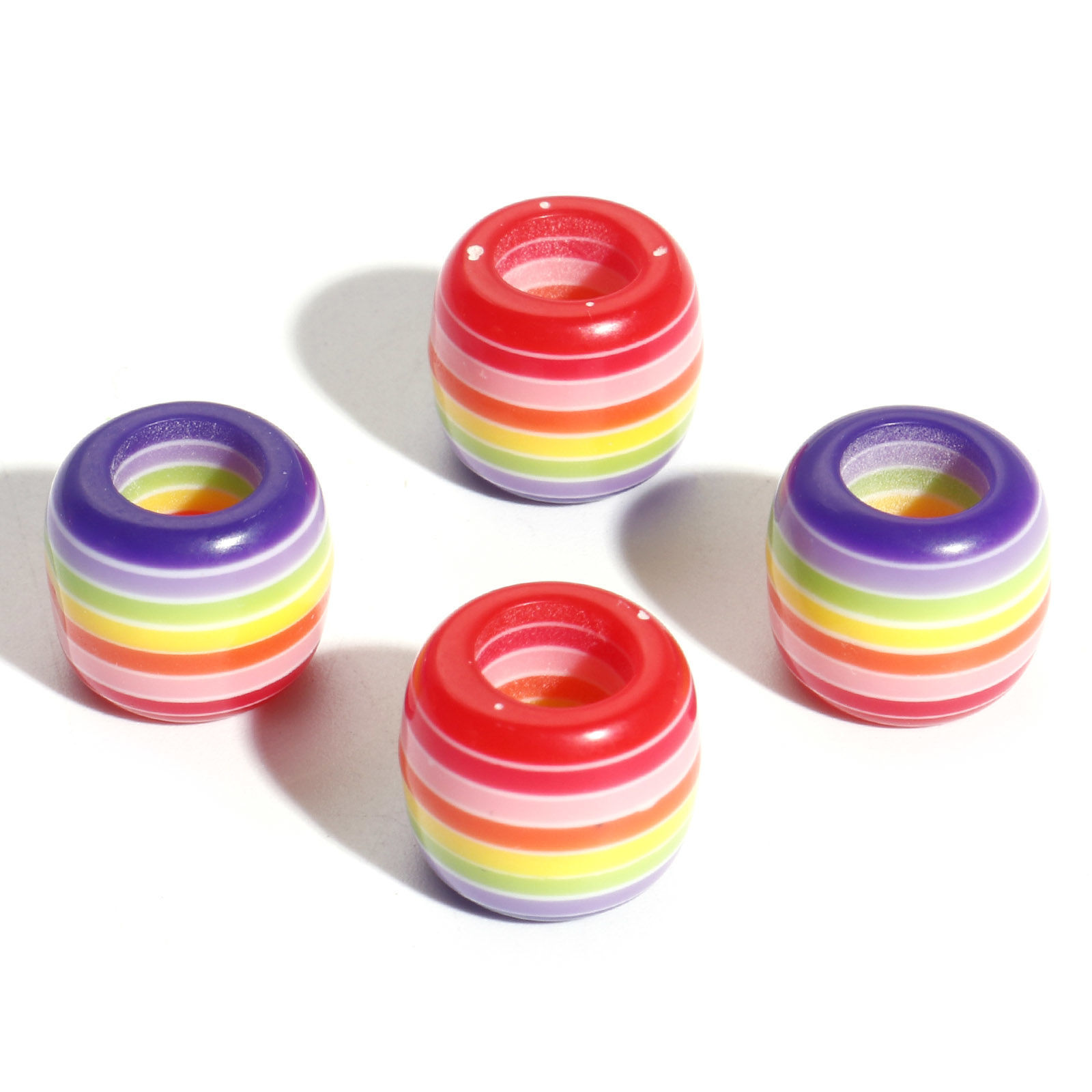 Picture of Resin European Style Large Hole Charm Beads Multicolor Drum Stripe 12mm x 10mm, Hole: Approx 5.8mm, 20 PCs