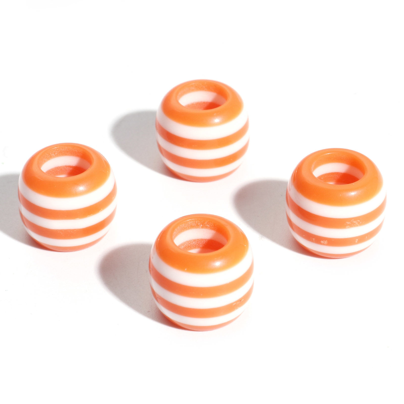 Picture of Resin European Style Large Hole Charm Beads Orange Drum Stripe 12mm x 10mm, Hole: Approx 5.8mm, 20 PCs