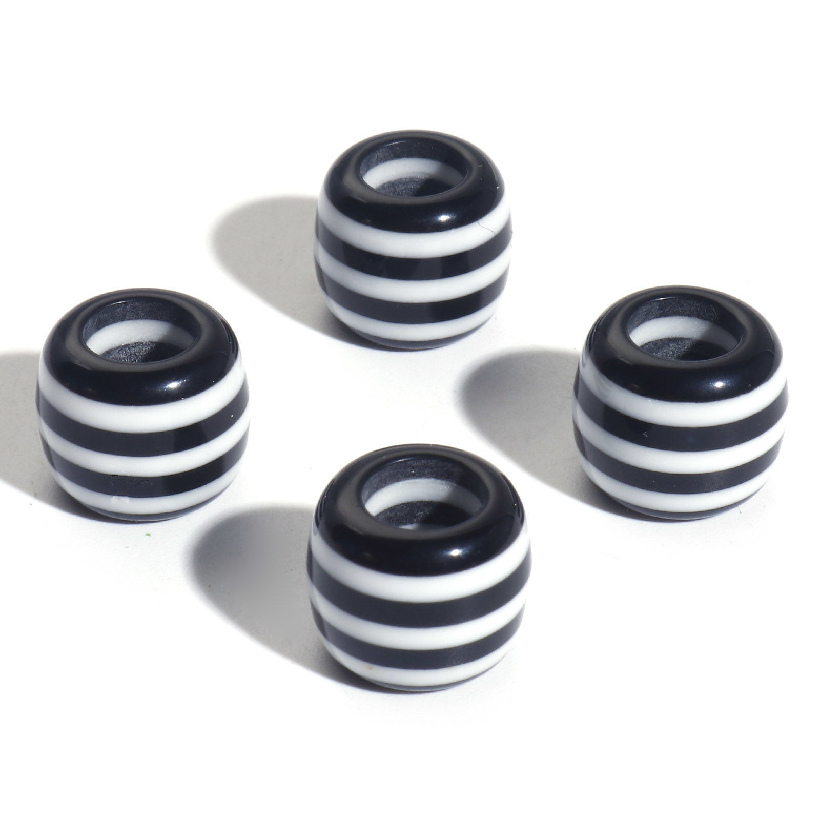 Picture of Resin European Style Large Hole Charm Beads Black Drum Stripe 12mm x 10mm, Hole: Approx 5.8mm, 20 PCs