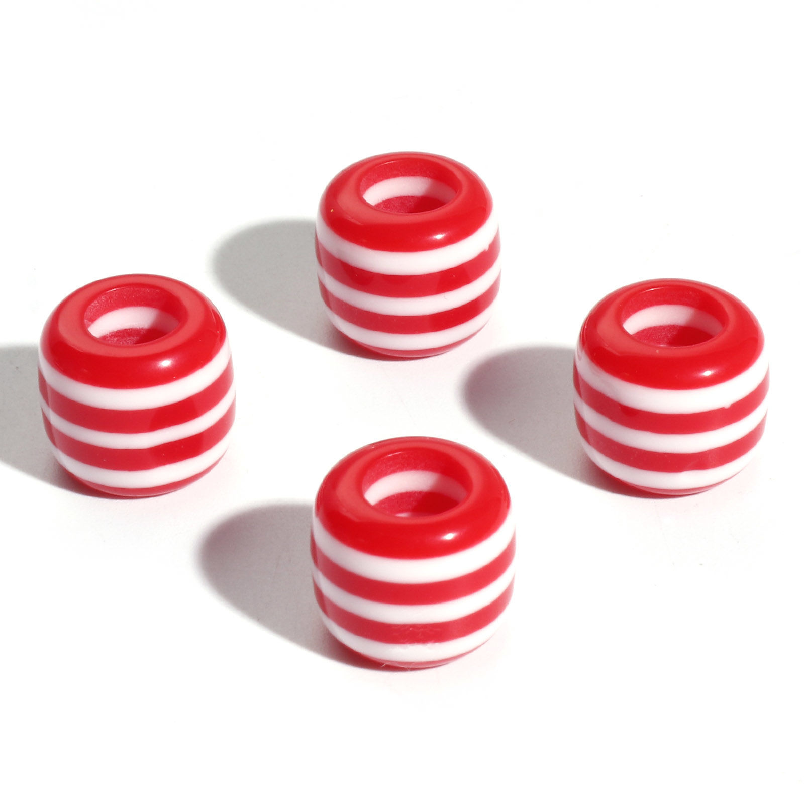 Picture of Resin European Style Large Hole Charm Beads Red Drum Stripe 12mm x 10mm, Hole: Approx 5.8mm, 20 PCs