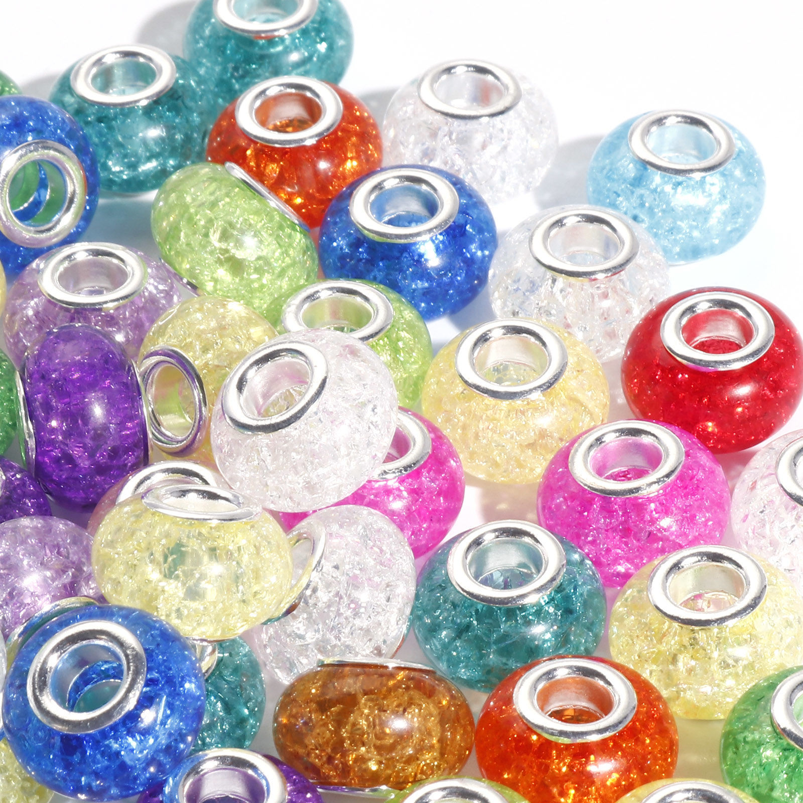 Picture of Resin European Style Large Hole Charm Beads At Random Color Mixed Round Crackle 14mm Dia., Hole: Approx 4.6mm, 20 PCs