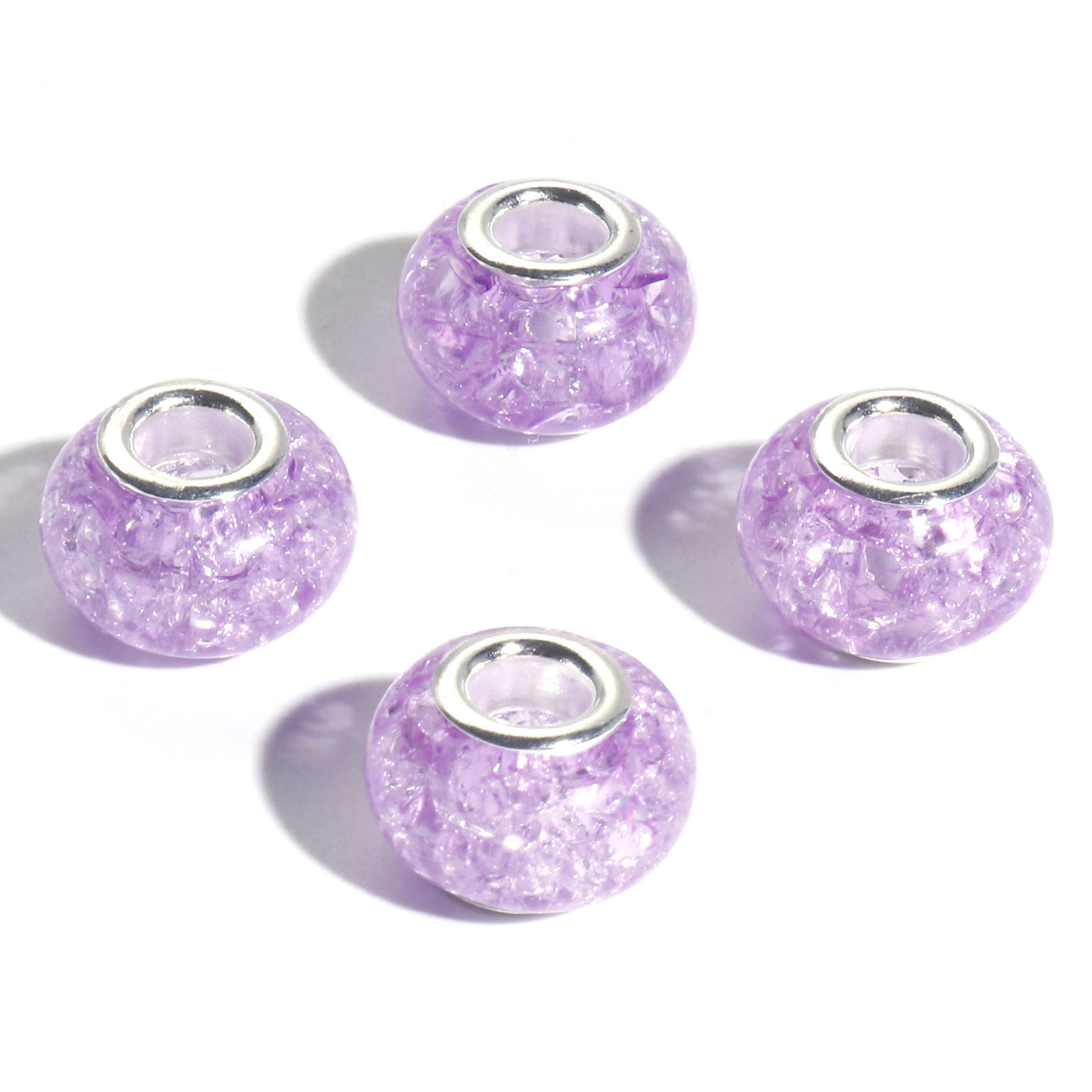 Picture of Resin European Style Large Hole Charm Beads Mauve Round Crackle 14mm Dia., Hole: Approx 4.6mm, 20 PCs