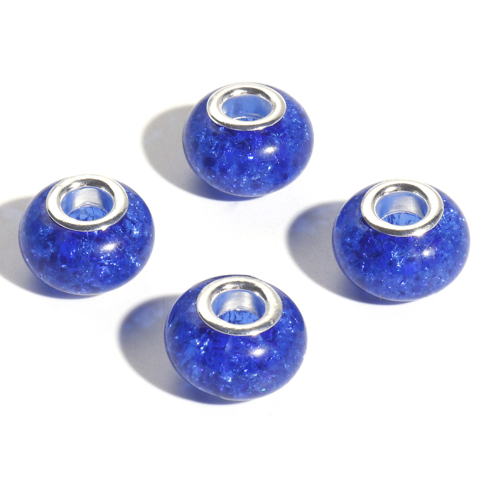 Picture of Resin European Style Large Hole Charm Beads Dark Blue Round Crackle 14mm Dia., Hole: Approx 4.6mm, 20 PCs