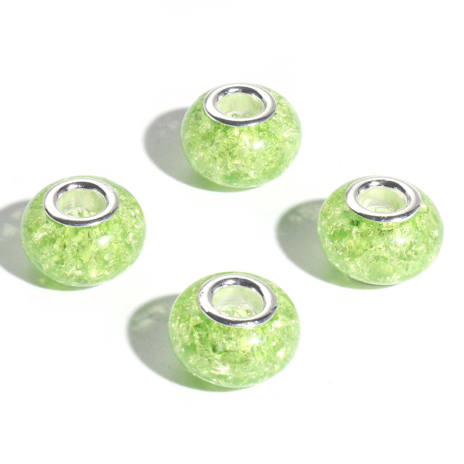 Picture of Resin European Style Large Hole Charm Beads Fruit Green Round Crackle 14mm Dia., Hole: Approx 4.6mm, 20 PCs