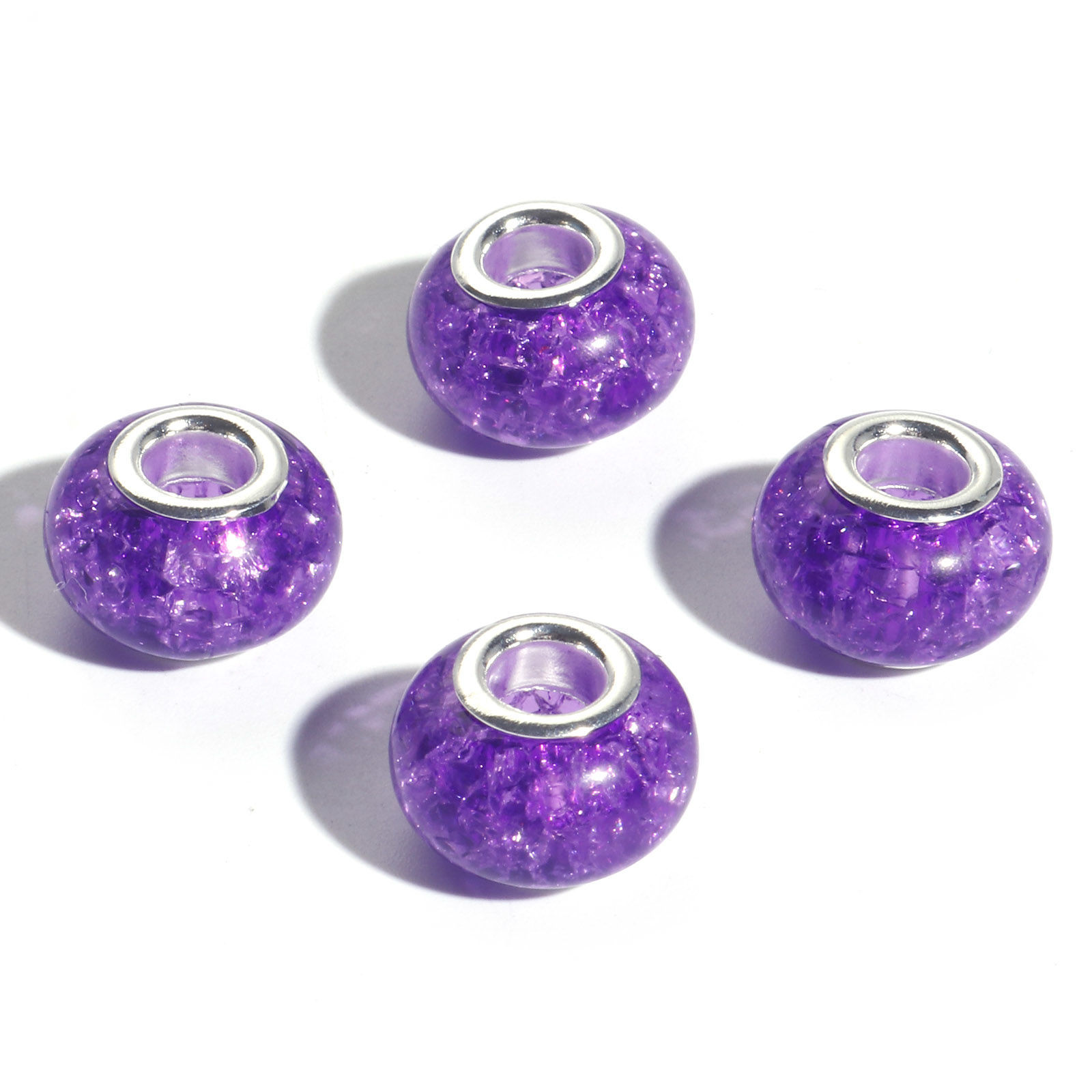 Picture of Resin European Style Large Hole Charm Beads Violet Round Crackle 14mm Dia., Hole: Approx 4.6mm, 20 PCs