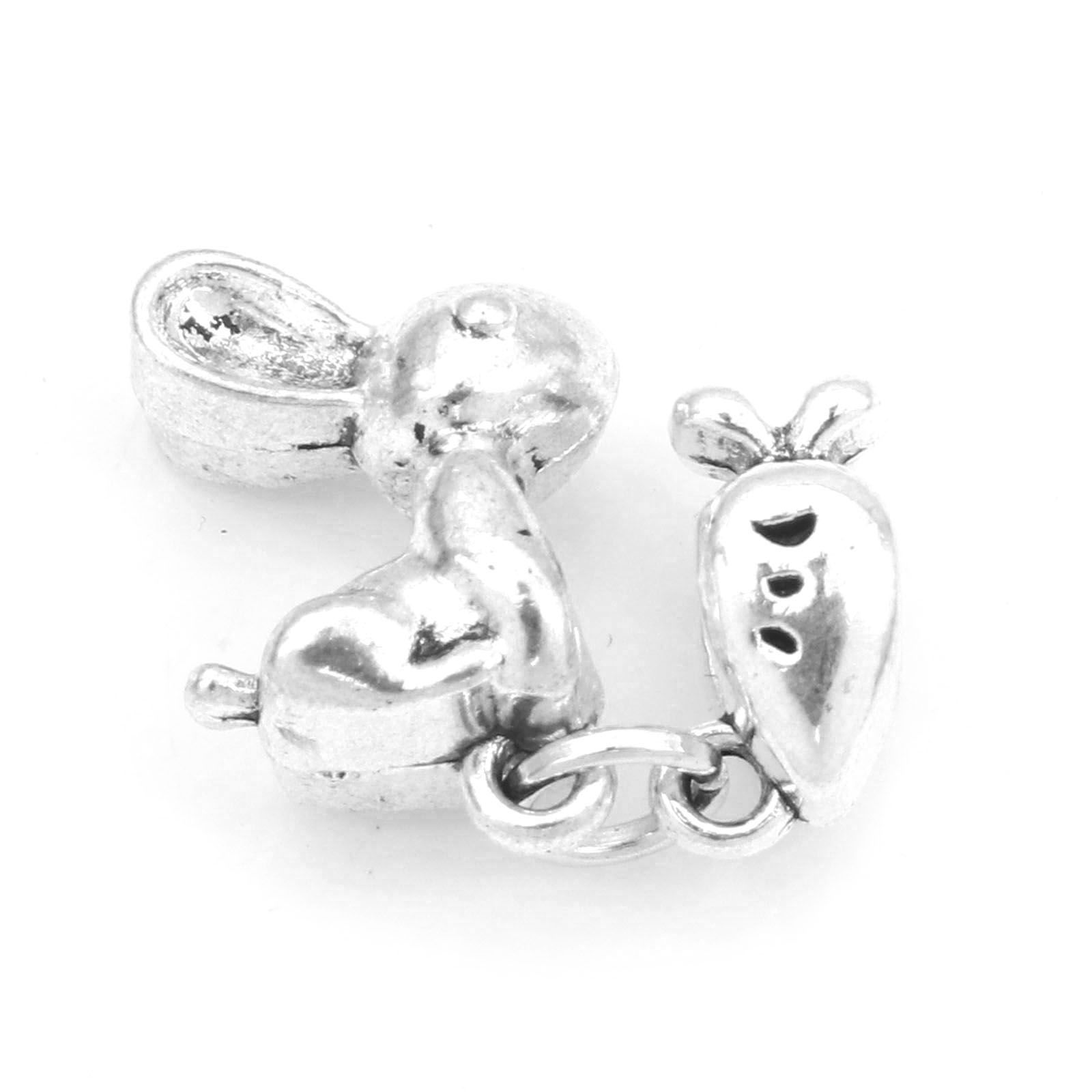 Picture of Zinc Based Alloy European Style Large Hole Charm Beads Antique Silver Color Rabbit Animal Radish 11.4x10.3mm - 9.6x4.7mm, Hole: Approx 4mm, 10 Sets