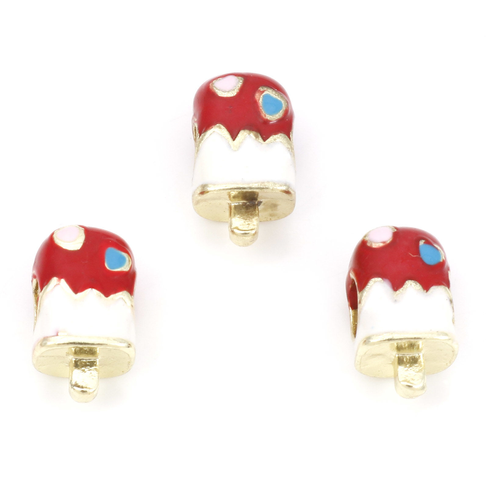 Picture of Zinc Based Alloy European Style Large Hole Charm Beads Gold Plated Ice Cream Enamel 14mm x 8mm, Hole: Approx 4mm, 5 PCs