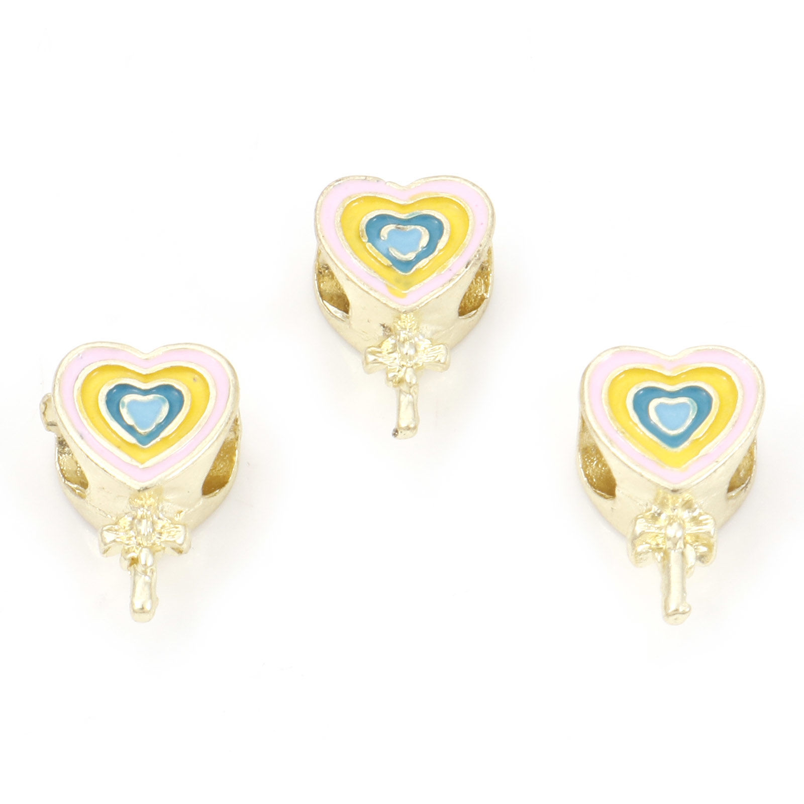 Picture of Zinc Based Alloy European Style Large Hole Charm Beads Gold Plated Lollipop Enamel 14mm x 9mm, Hole: Approx 4.2mm, 5 PCs