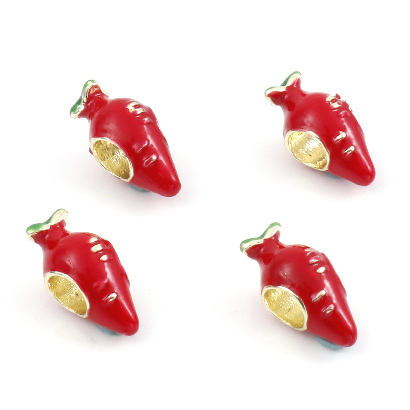 Picture of Zinc Based Alloy 3D European Style Large Hole Charm Beads Red Radish Enamel 14mm x 7mm, Hole: Approx 4mm, 5 PCs