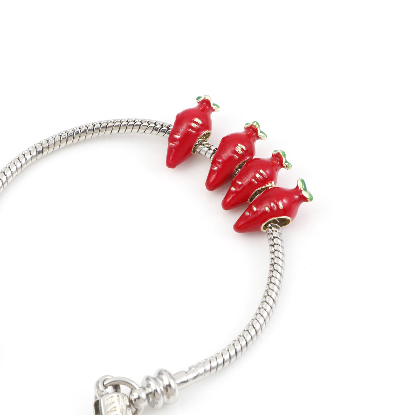 Picture of Zinc Based Alloy 3D European Style Large Hole Charm Beads Red Radish Enamel 14mm x 7mm, Hole: Approx 4mm, 5 PCs
