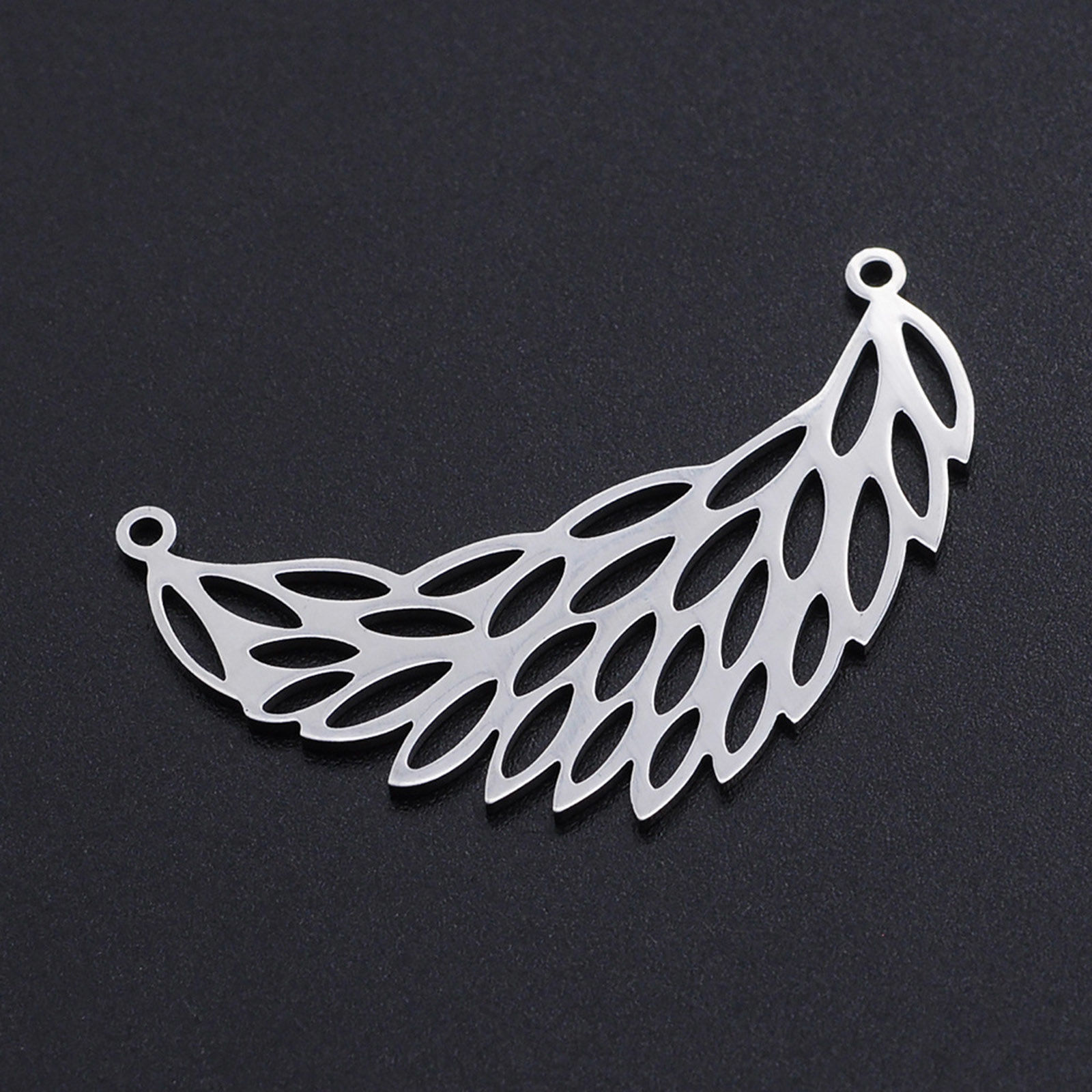 Picture of 201 Stainless Steel Connectors Silver Tone Feather Hollow 38mm x 22mm, 1 Piece