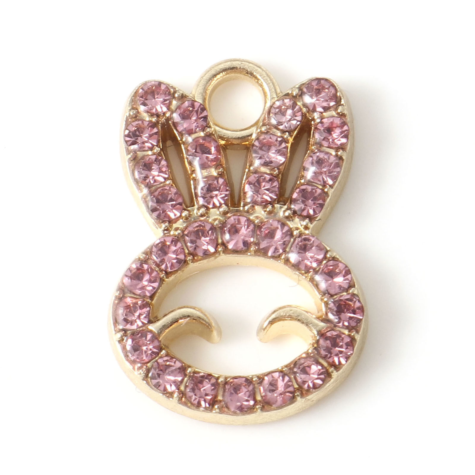 Picture of Zinc Based Alloy Easter Day Charms Gold Plated Rabbit Animal Light Pink Rhinestone 17mm x 12mm, 10 PCs