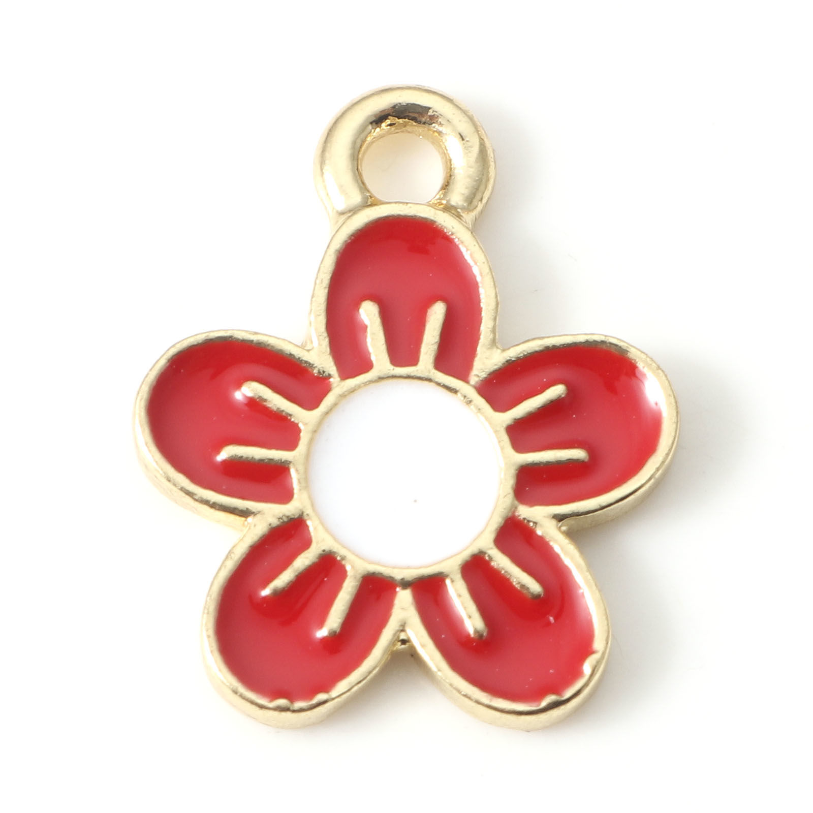 Immagine di Lega di Zinco Charms Fiore Oro Placcato Rosso Smalto 16mm x 13mm , 10 Pz