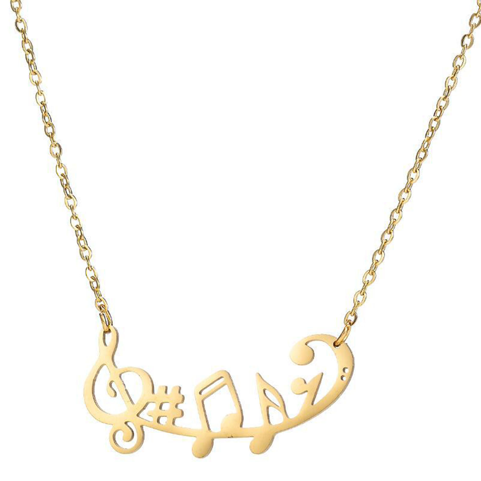 Picture of 304 Stainless Steel Necklace Gold Plated Musical Note Hollow 45cm(17 6/8") long, 1 Piece