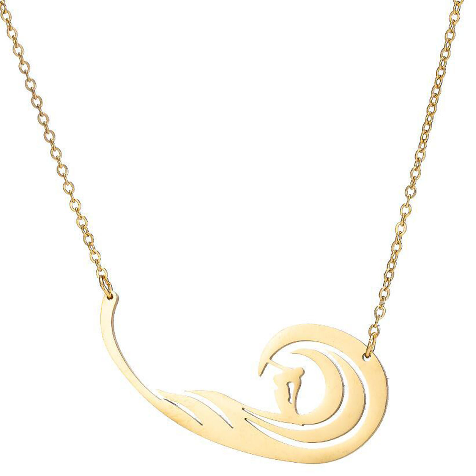 Picture of 304 Stainless Steel Necklace Gold Plated Wave Hollow 45cm(17 6/8") long, 1 Piece