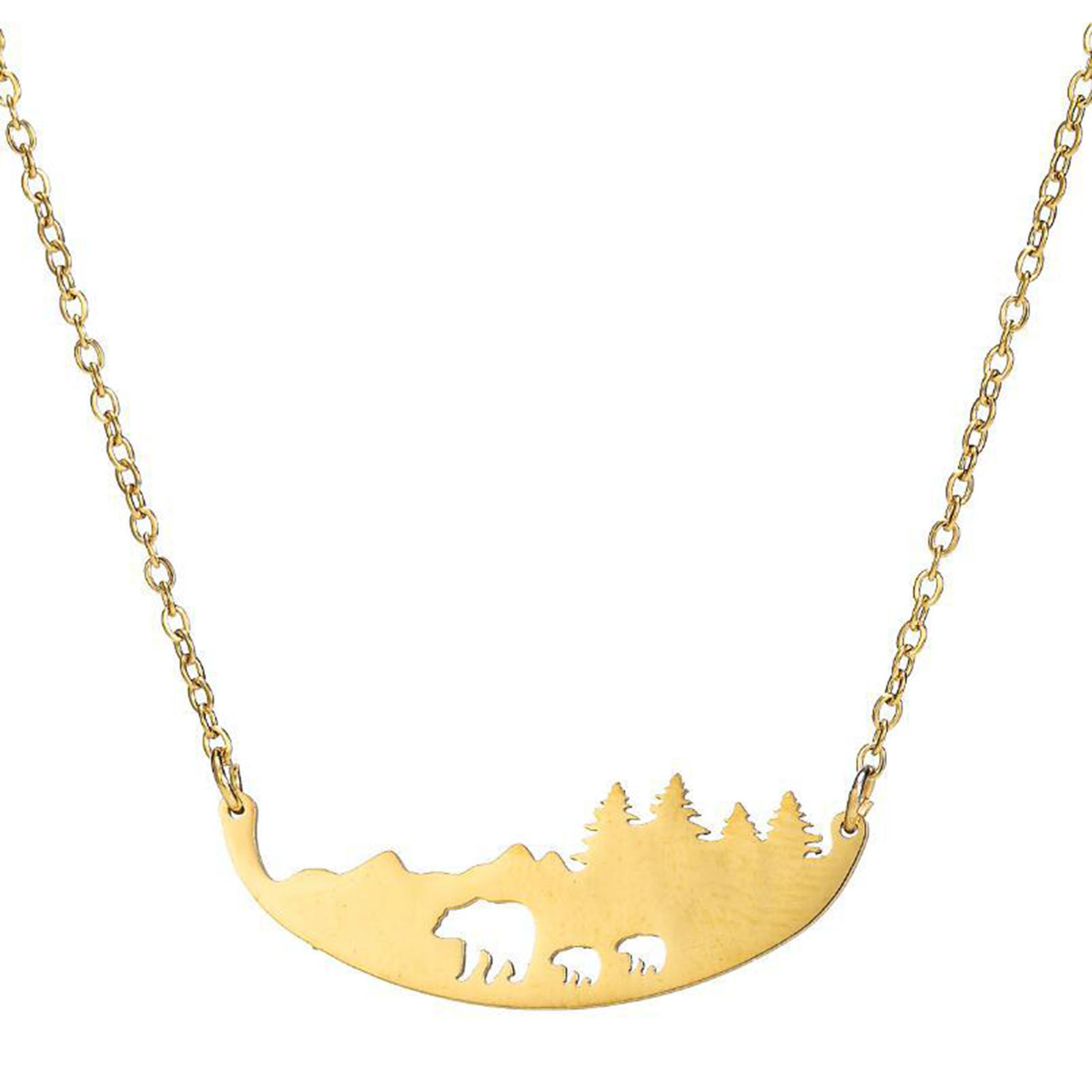 Picture of 304 Stainless Steel Necklace Gold Plated Bear Animal Hollow 45cm(17 6/8") long, 1 Piece