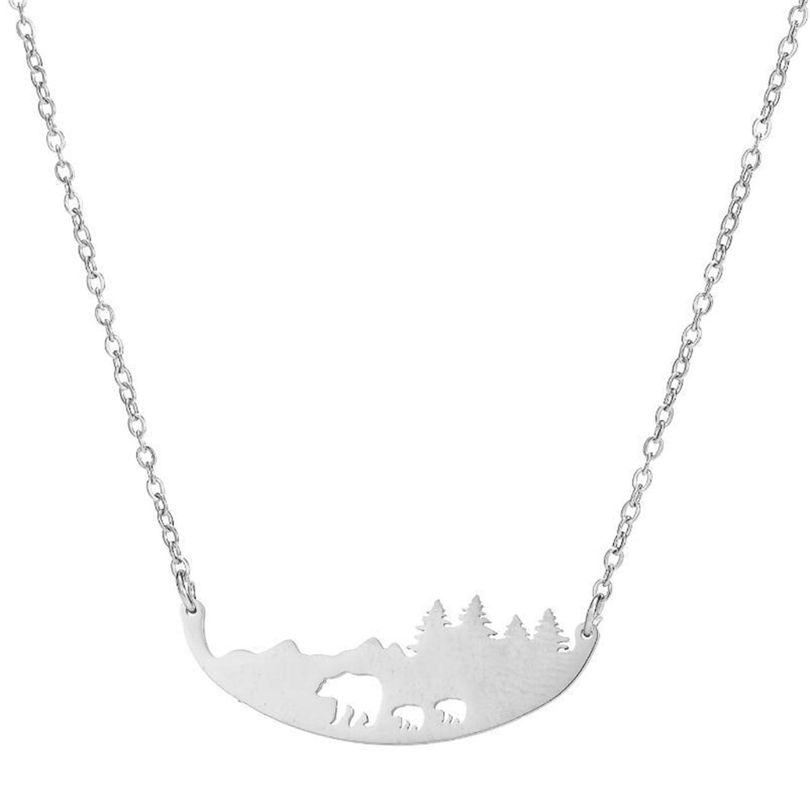 Picture of 304 Stainless Steel Necklace Silver Tone Bear Animal Hollow 45cm(17 6/8") long, 1 Piece