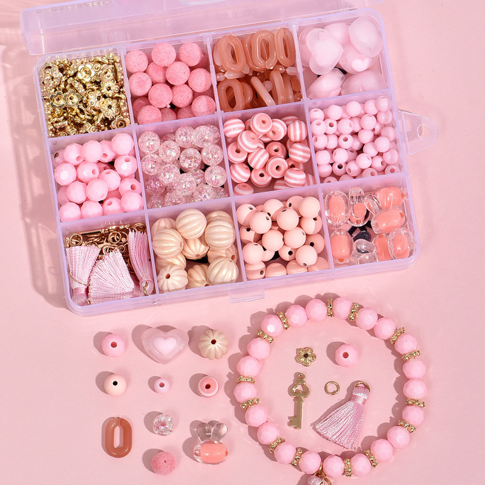 Picture of Resin Beads DIY Kits For Bracelet Necklace Jewelry Making Handmade Accessories Pink Rabbit 12.8cm x 9.5cm, 1 Box