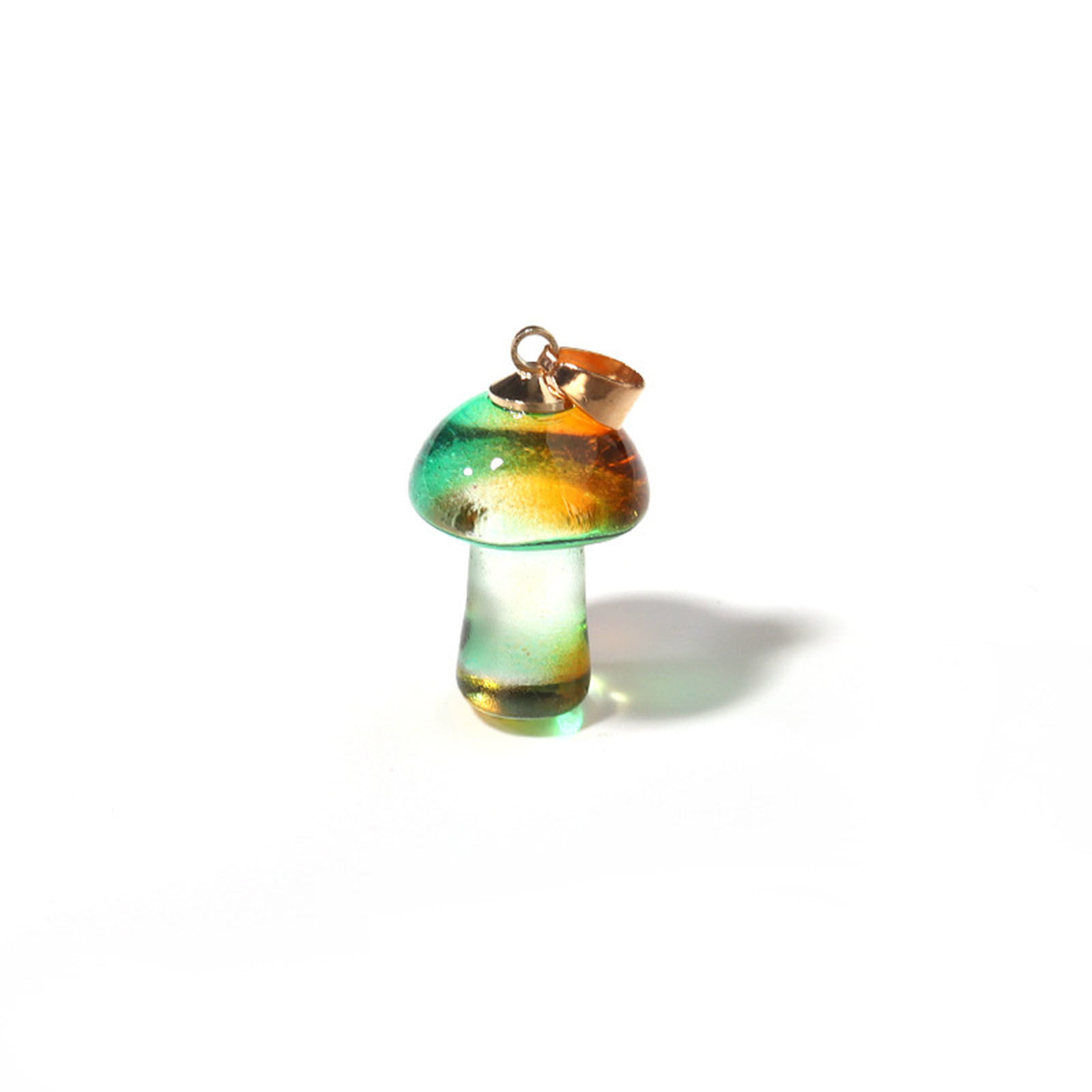 Picture of Lampwork Glass Charms Green & Orange Mushroom 3D 25mm x 15mm, 2 PCs