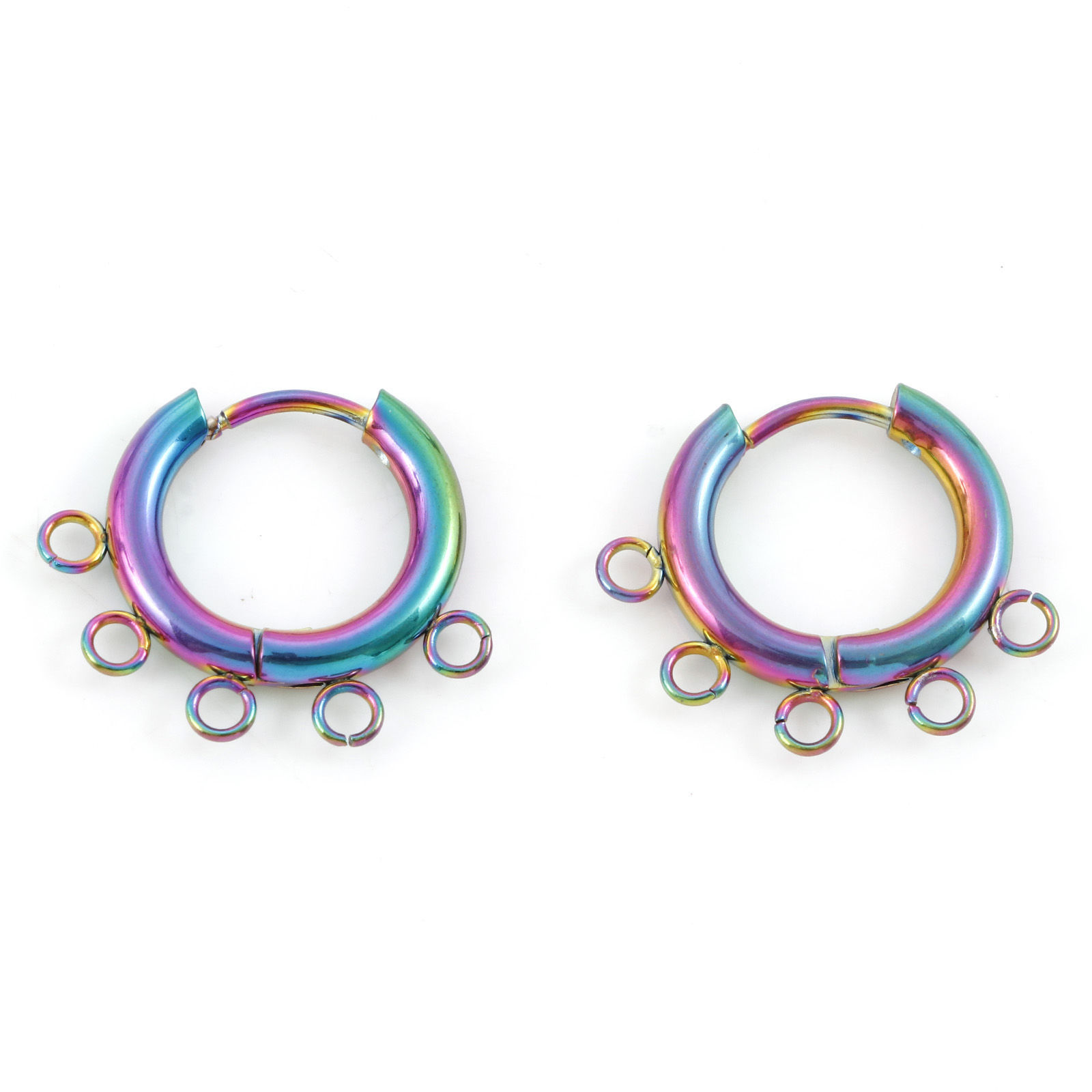 Picture of 304 Stainless Steel Hoop Earrings Round Rainbow Color Plated With Loop 20mm x 18mm, Post/ Wire Size: (18 gauge), 1 Pair