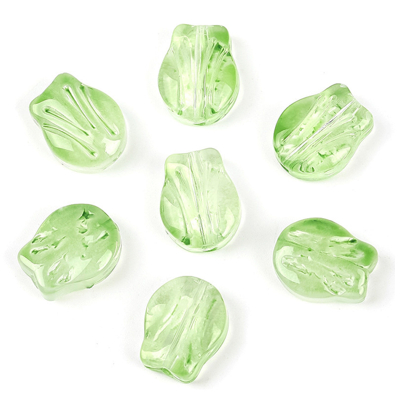 Picture of Lampwork Glass Beads Tulip Flower Green Gradient Color About 10.5mm x 8.4mm, Hole: Approx 0.8mm, 20 PCs