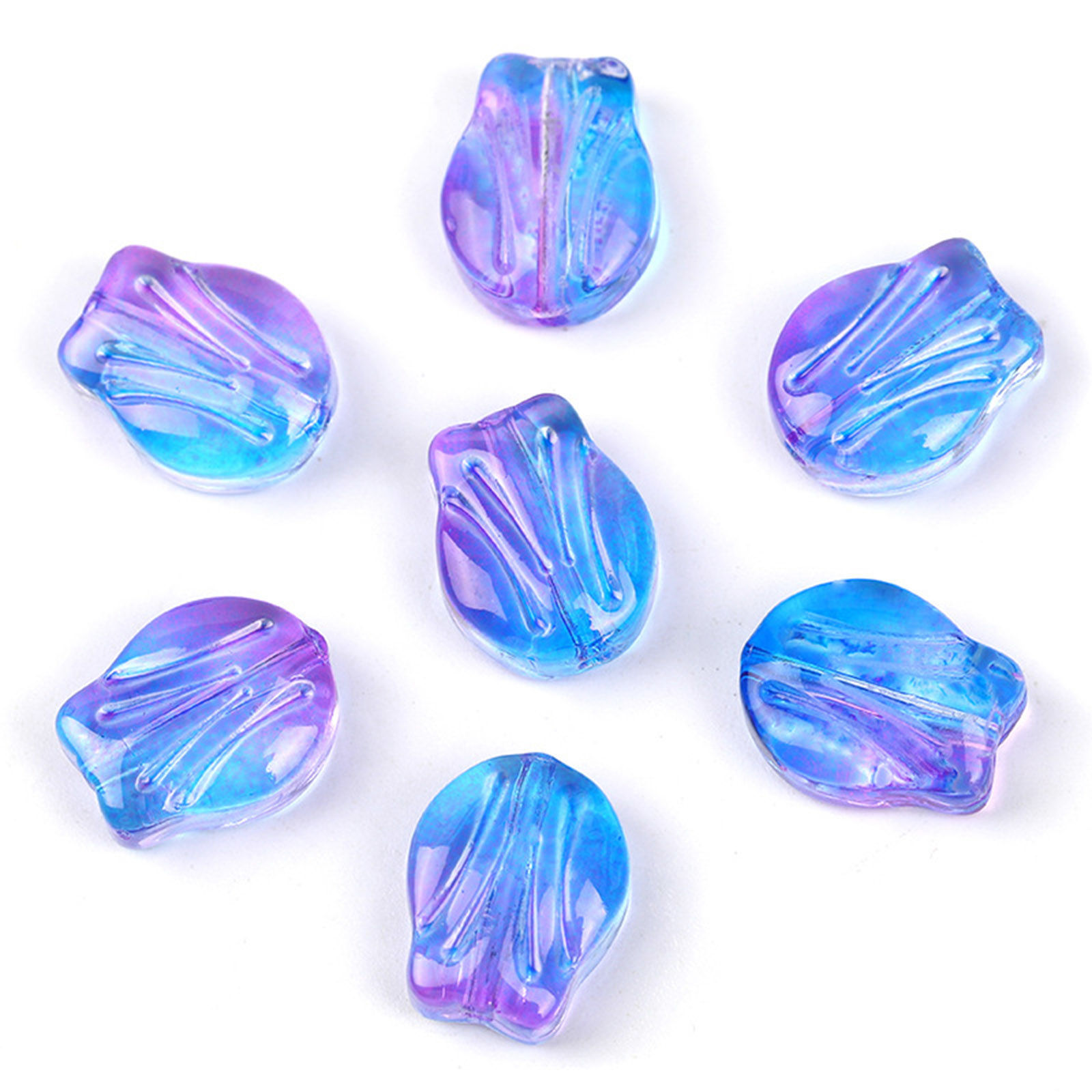 Picture of Lampwork Glass Beads Tulip Flower Purple & Blue Gradient Color About 10.5mm x 8.4mm, Hole: Approx 0.8mm, 20 PCs