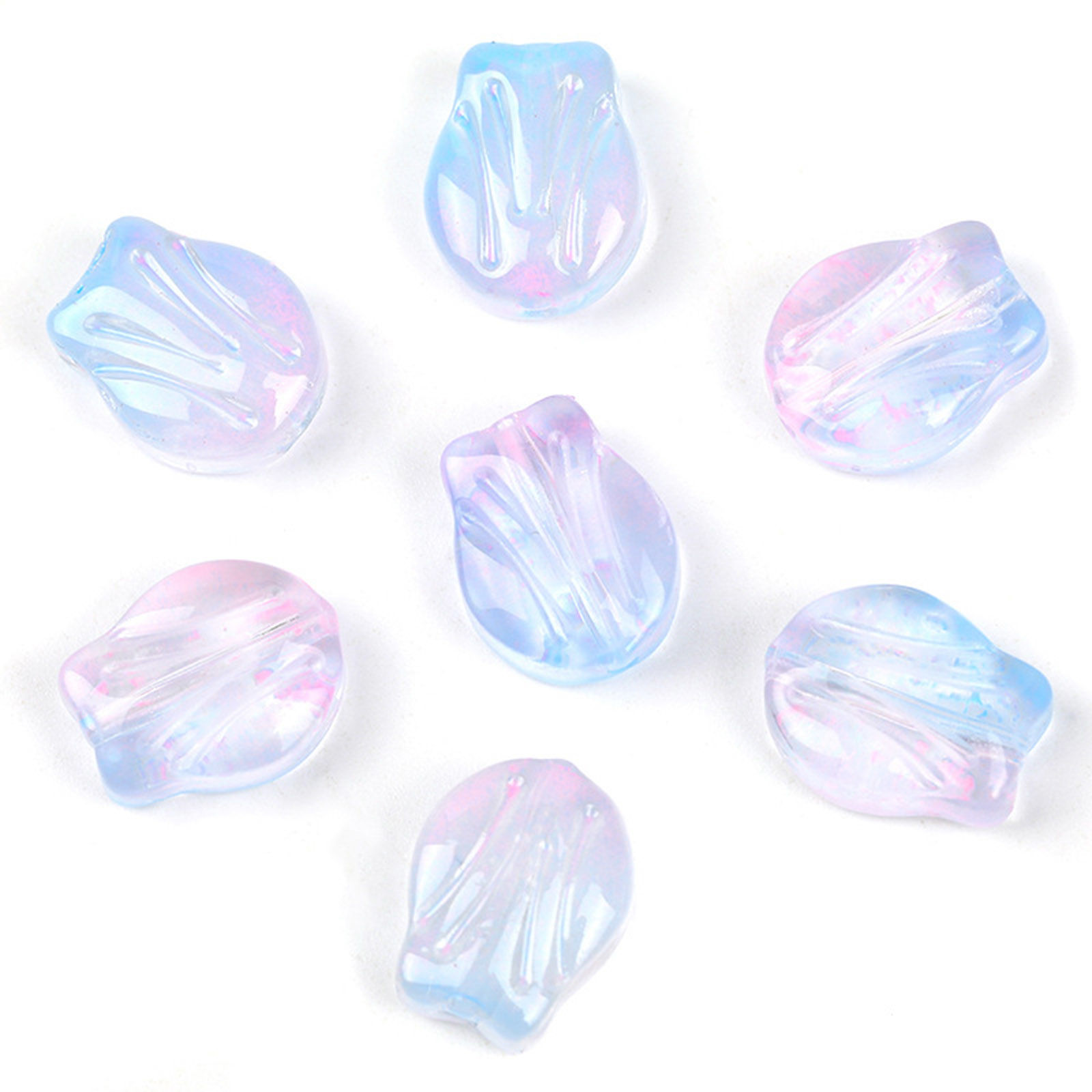 Picture of Lampwork Glass Beads Tulip Flower Light Blue & Light Pink Gradient Color About 10.5mm x 8.4mm, Hole: Approx 0.8mm, 20 PCs