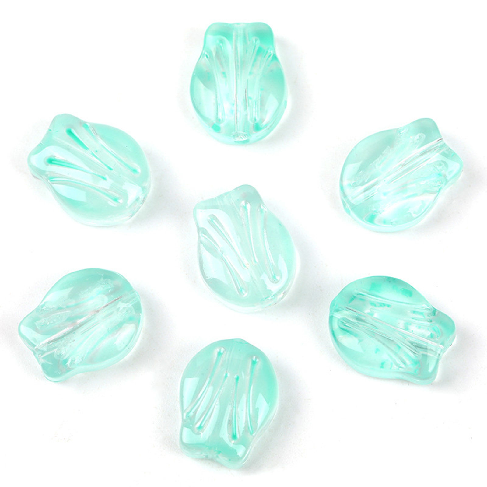 Picture of Lampwork Glass Beads Tulip Flower Lake Blue Gradient Color About 10.5mm x 8.4mm, Hole: Approx 0.8mm, 20 PCs