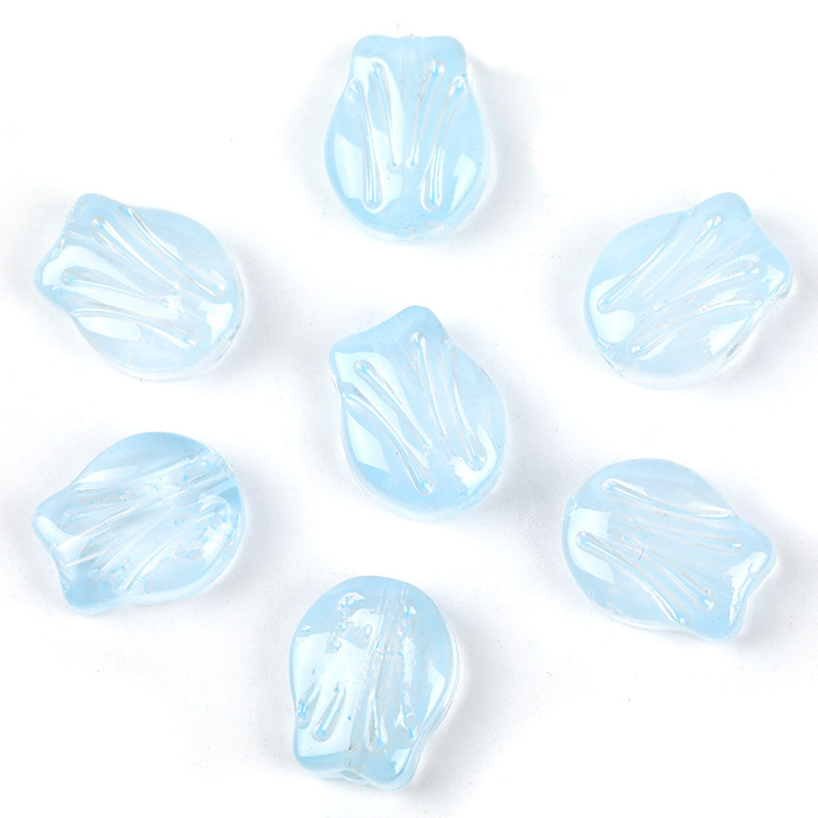Picture of Lampwork Glass Beads Tulip Flower Skyblue Gradient Color About 10.5mm x 8.4mm, Hole: Approx 0.8mm, 20 PCs
