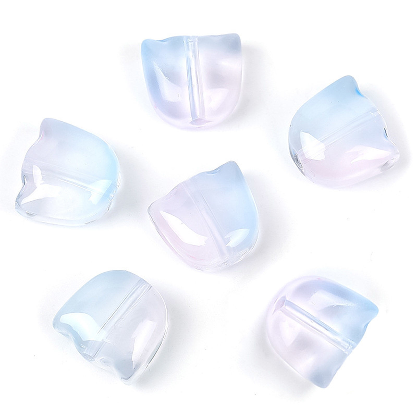 Picture of Lampwork Glass Beads Tulip Flower Light Blue & Light Pink Gradient Color About 9mm x 8.8mm, Hole: Approx 1.1mm, 20 PCs