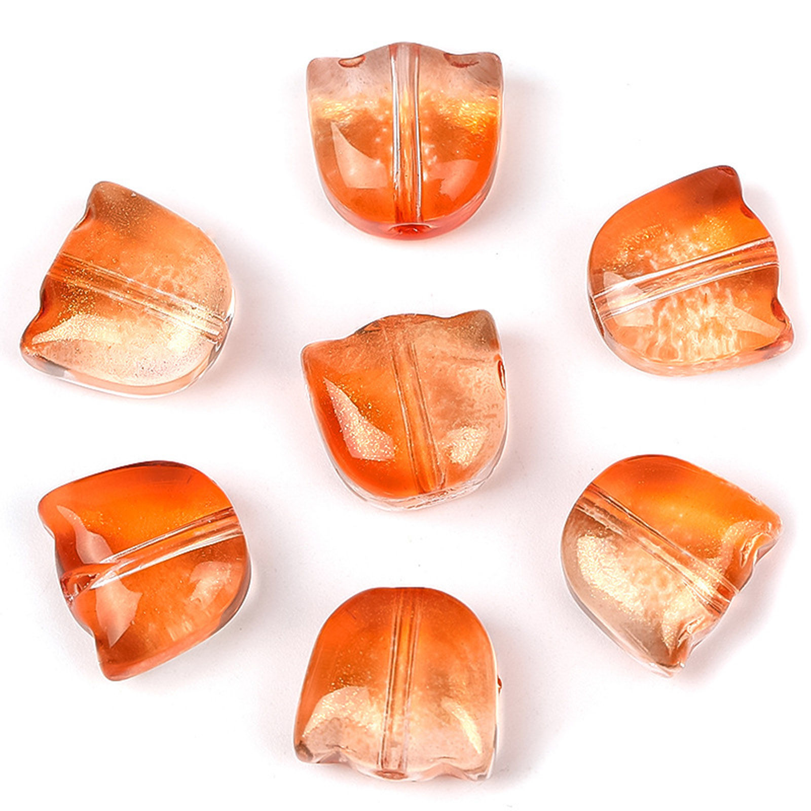 Picture of Lampwork Glass Beads Tulip Flower Orange Gradient Color About 9mm x 8.8mm, Hole: Approx 1.1mm, 20 PCs