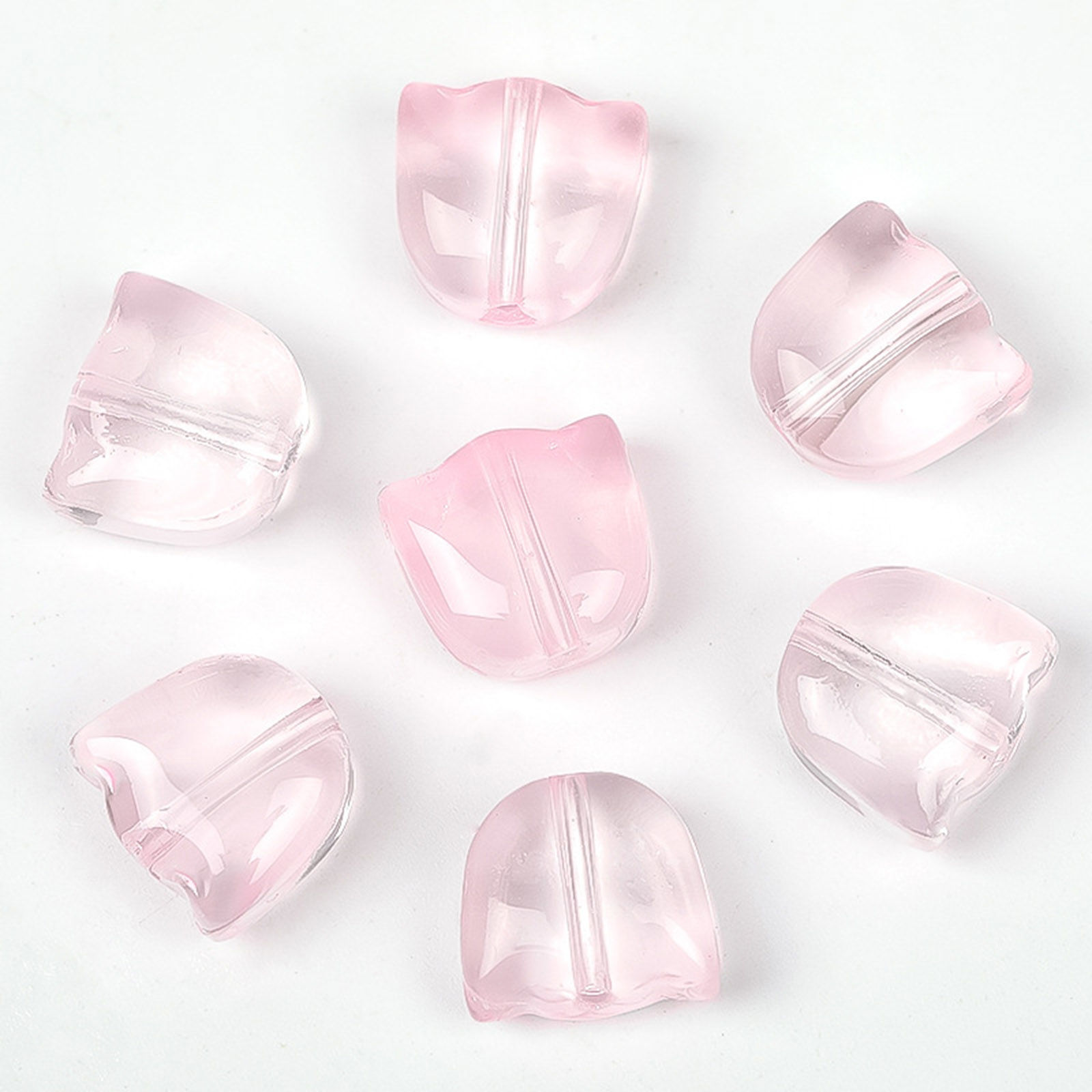 Picture of Lampwork Glass Beads Tulip Flower Light Pink Gradient Color About 9mm x 8.8mm, Hole: Approx 1.1mm, 20 PCs