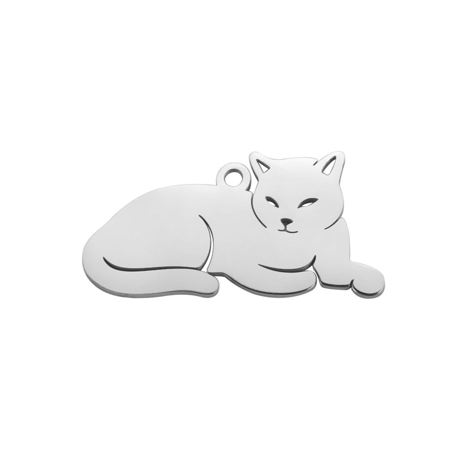 Picture of Eco-friendly 304 Stainless Steel Pendants Silver Tone Cat Animal 31mm x 16mm, 1 Piece