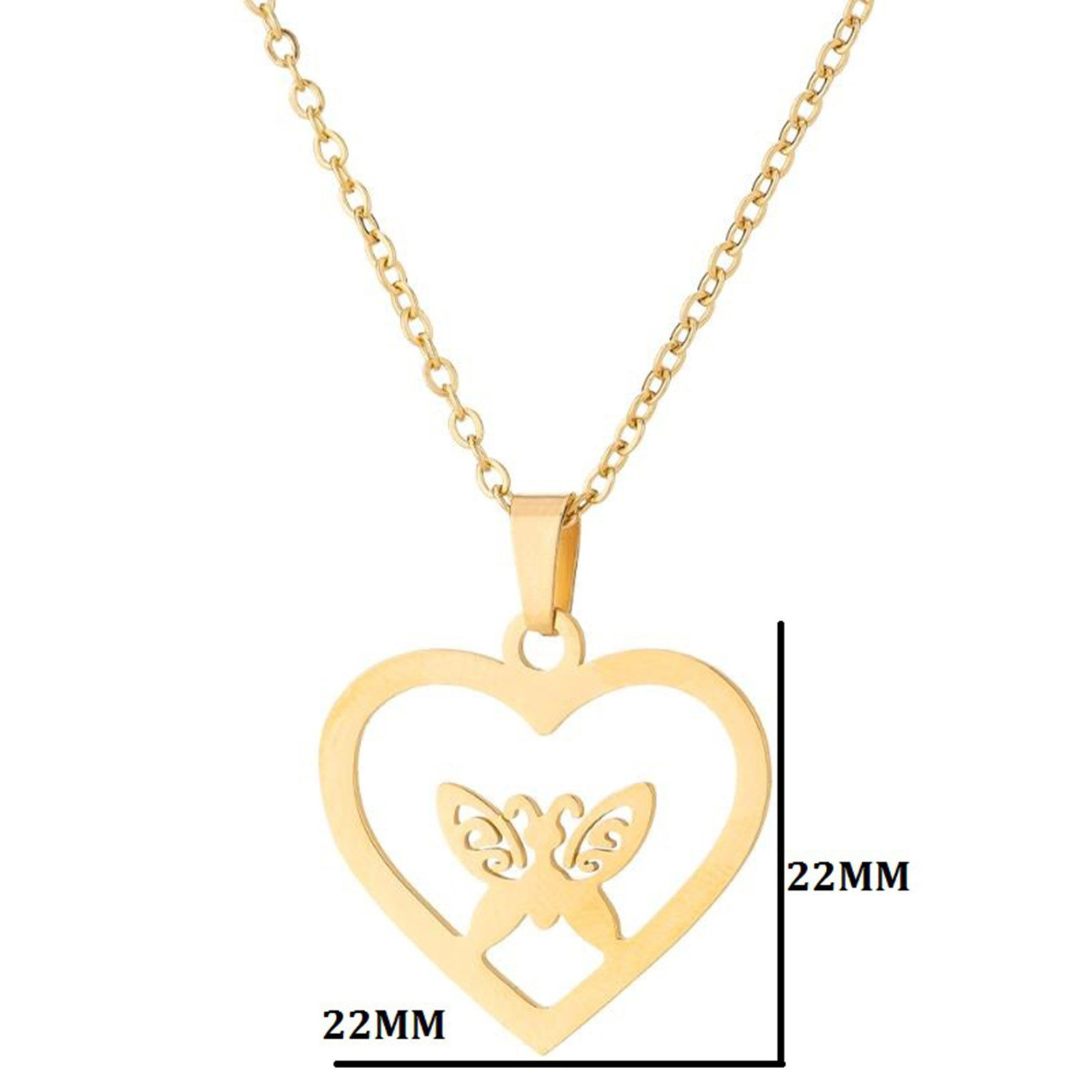 Picture of 304 Stainless Steel Insect Link Cable Chain Necklace Gold Plated Heart Butterfly 45cm(17 6/8") long, 1 Piece