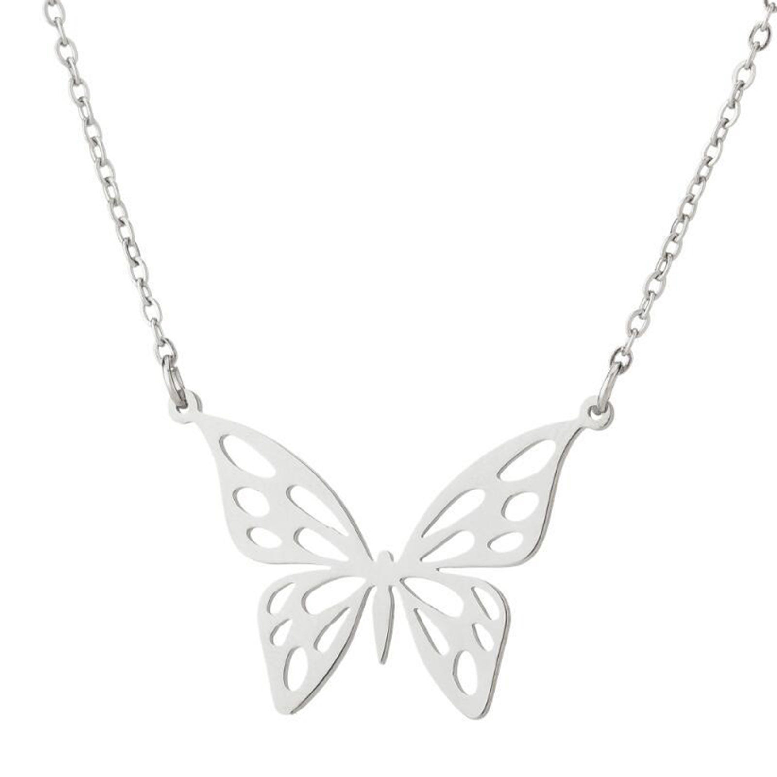 Picture of 304 Stainless Steel Insect Link Cable Chain Necklace Silver Tone Butterfly Animal 45cm(17 6/8") long, 1 Piece