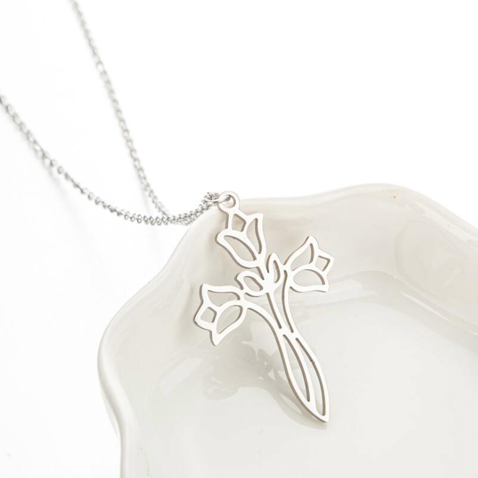 Picture of 304 Stainless Steel Stylish Link Cable Chain Necklace Silver Tone Rose Flower 45cm(17 6/8") long, 1 Piece