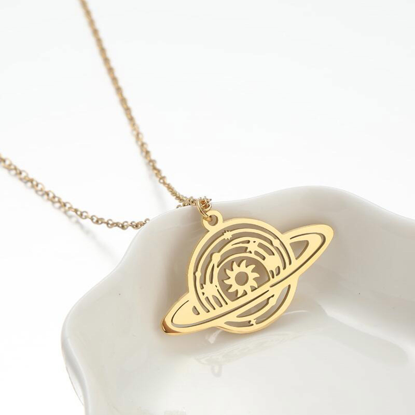 Picture of 304 Stainless Steel Stylish Link Cable Chain Necklace 18K Gold Color Planet Saturn 45cm(17 6/8") long, 1 Piece