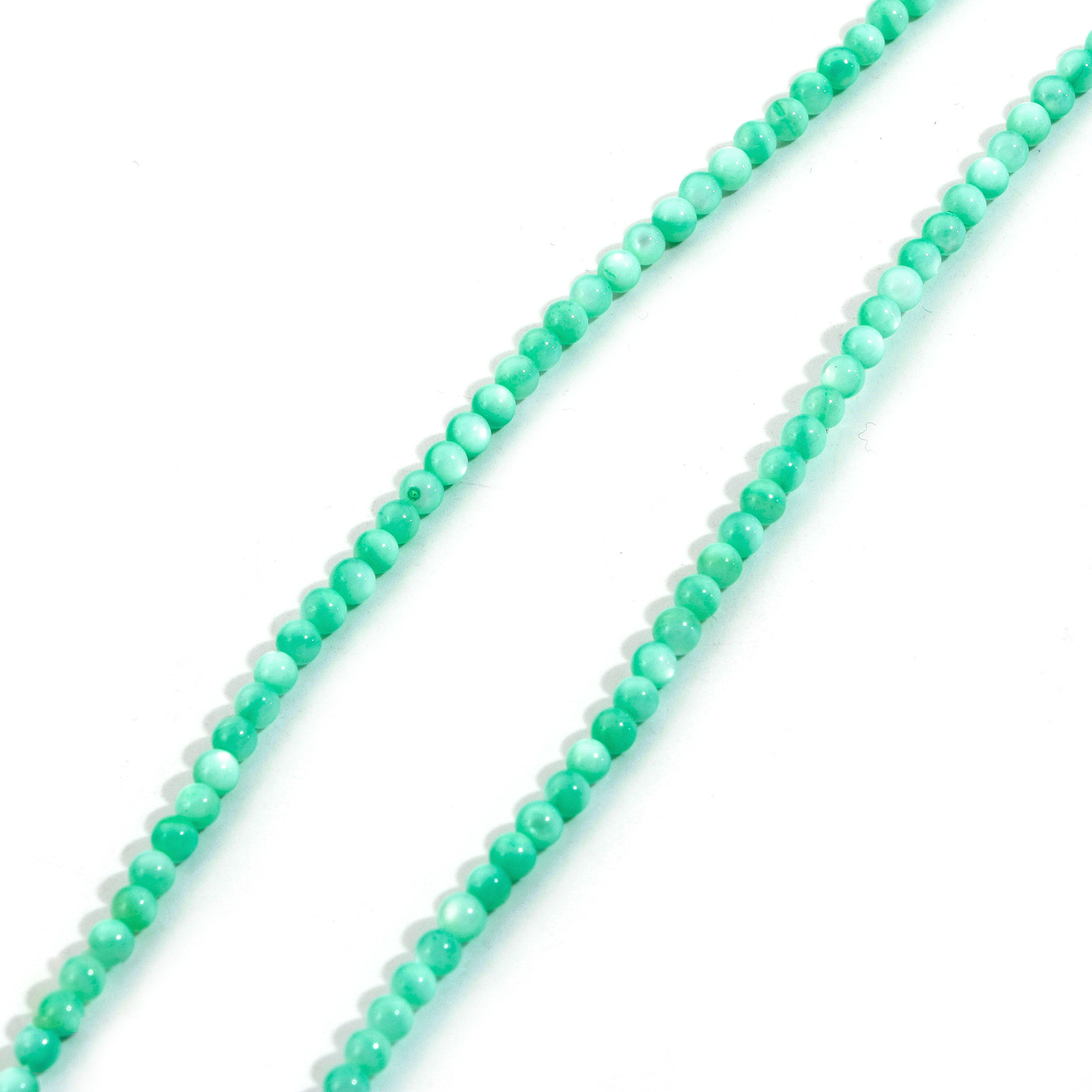 Picture of Natural Dyed Shell Loose Beads For DIY Charm Jewelry Making Round Light Green About 3mm Dia, Hole:Approx 0.4mm, 38cm(15") long, 1 Strand (Approx 132 PCs/Strand)